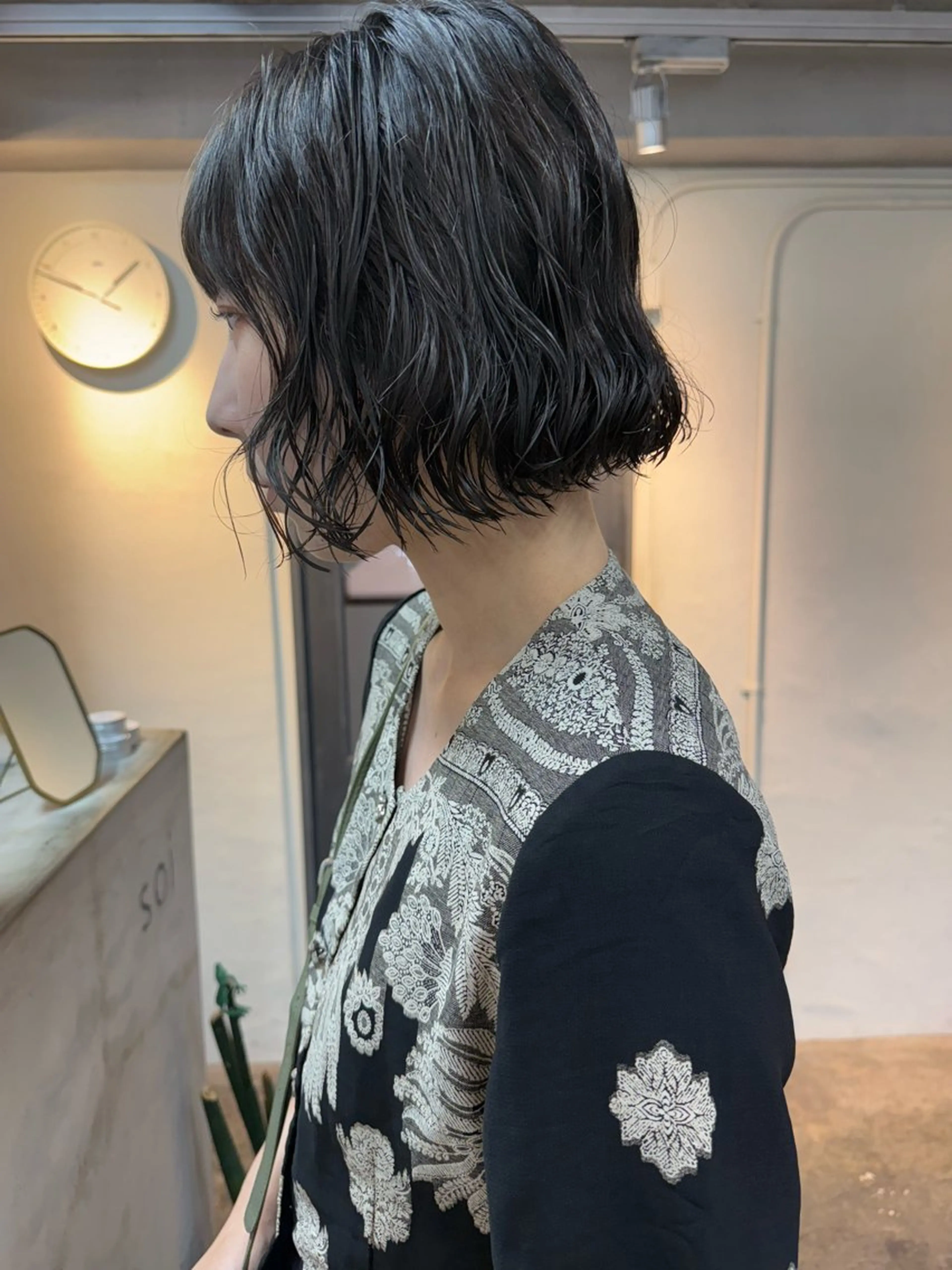 ショート パーマ ボブ ニュアンスパーマ カット パーマ トリートメント 森貴裕/ベージュ/ パーマ/オリーブのヘアスタイル