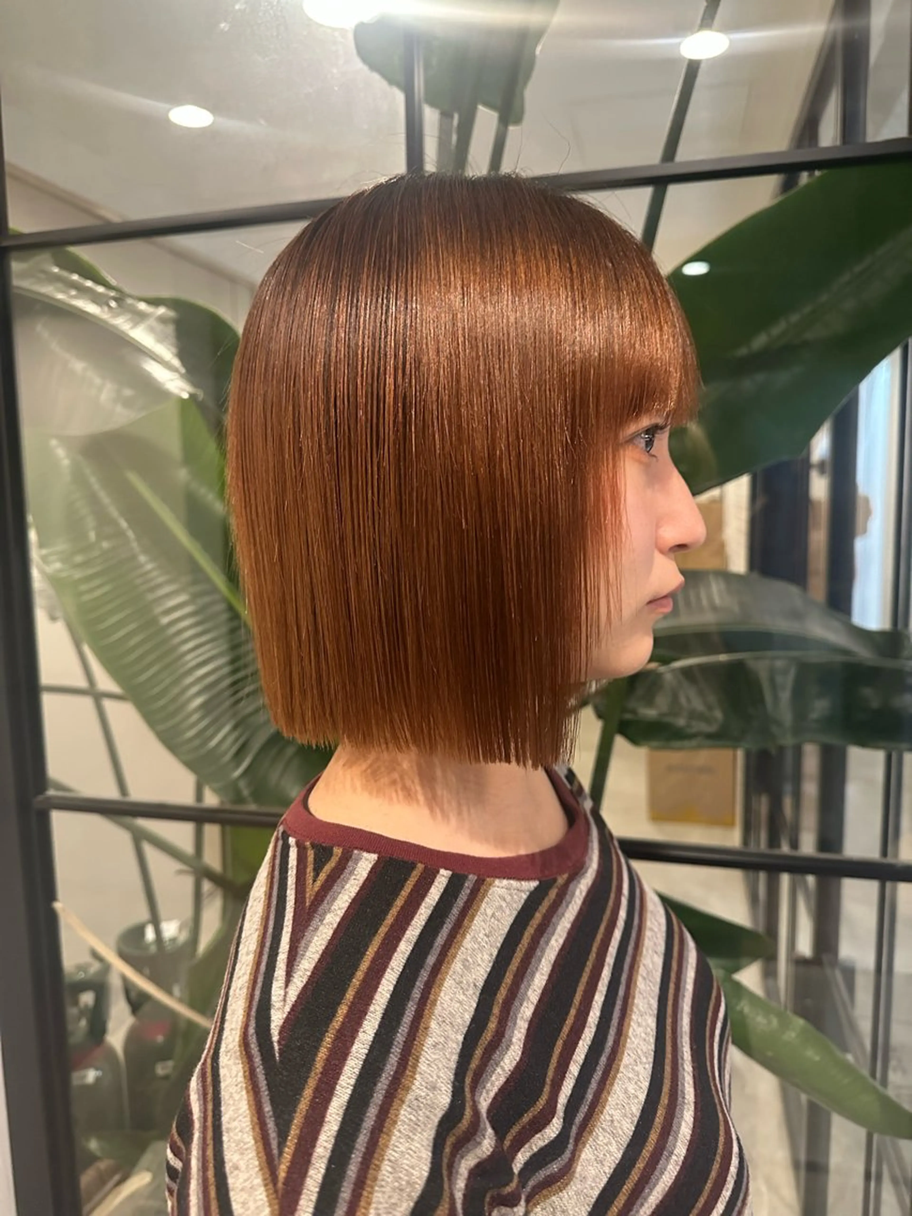 ミディアム 切りっぱなしボブ ボブ 髪質改善/縮毛矯正 新潟/レイヤー/有紗のヘアスタイル