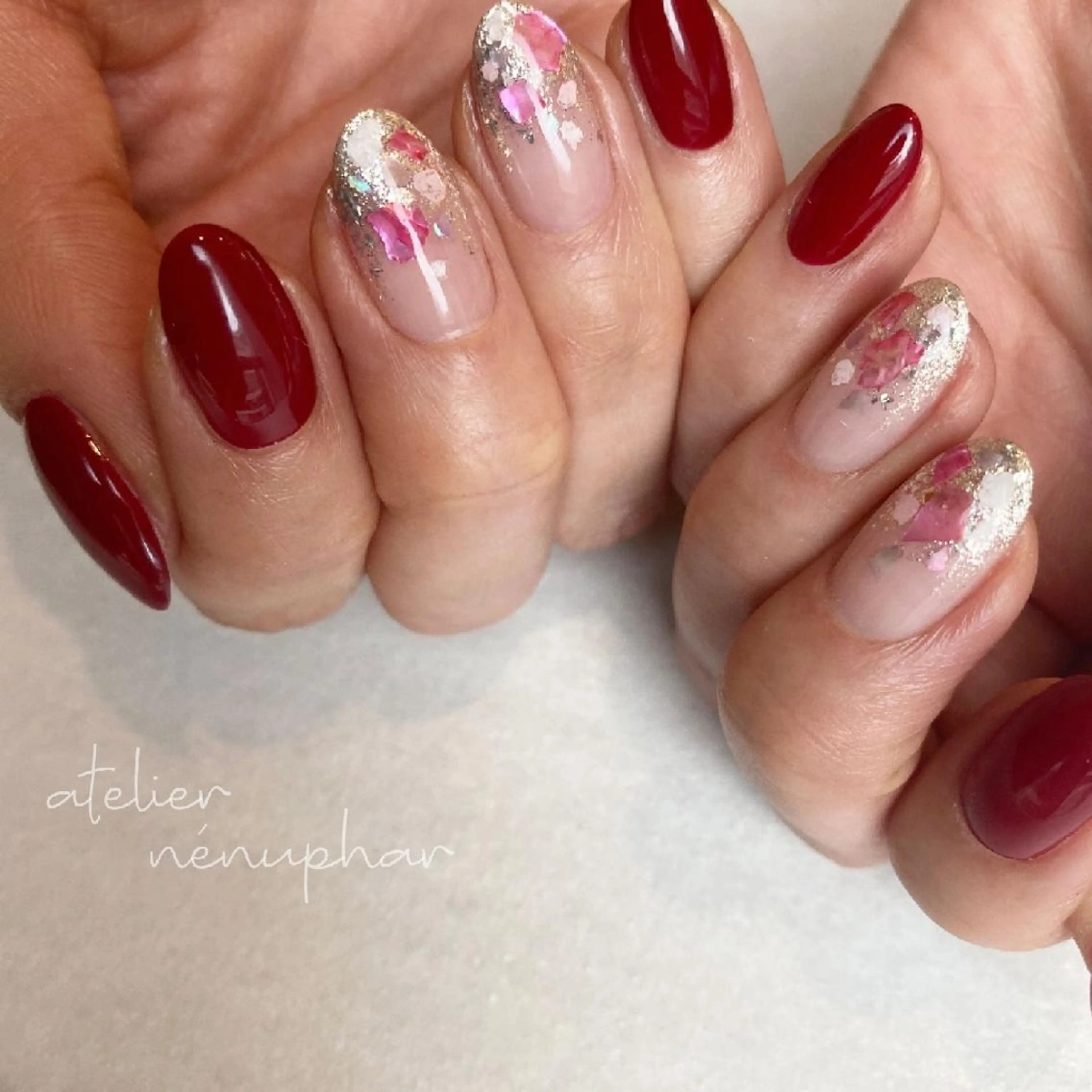 ネイル 赤色 L’atelier Nenuphar所属・nénuphar misaのネイルデザイン
