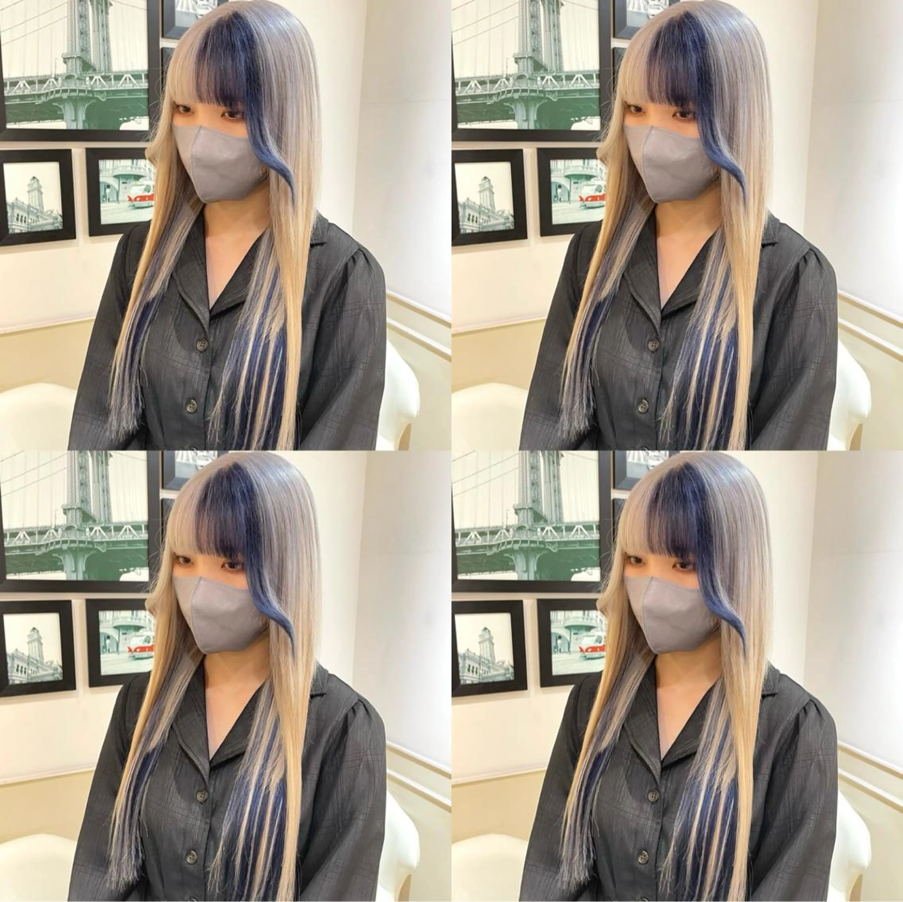 セミロング カラー シールエクステ ダブルカラー ネイビーカラー エクステ 🌟トップデザイナー 高橋🌟のヘアスタイル