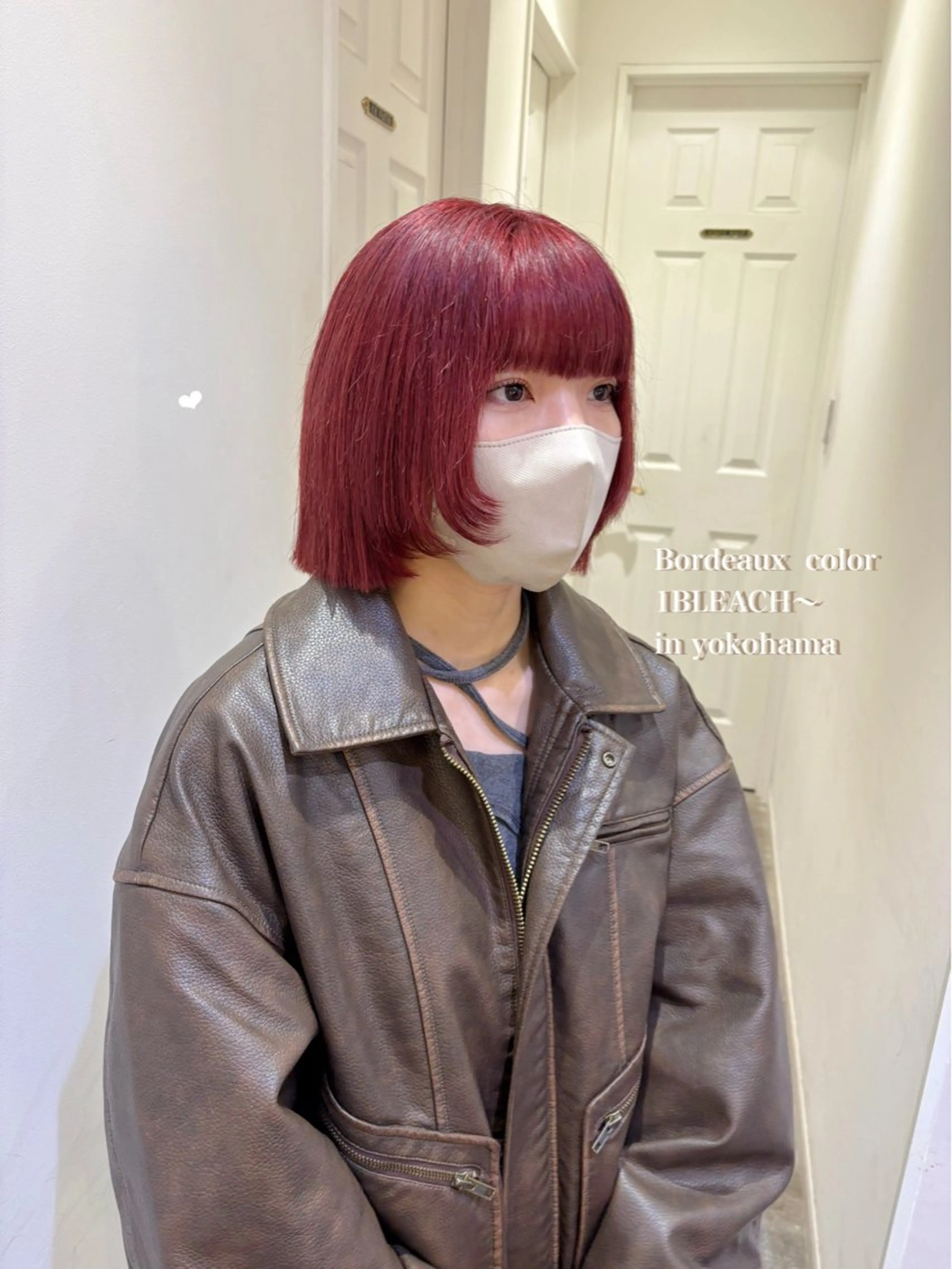 ミディアム カラー ボルドーカラー ボブ レイヤーカット ヘアカラー エクステ/ハイトーン 🐏☁️miminaのヘアスタイル