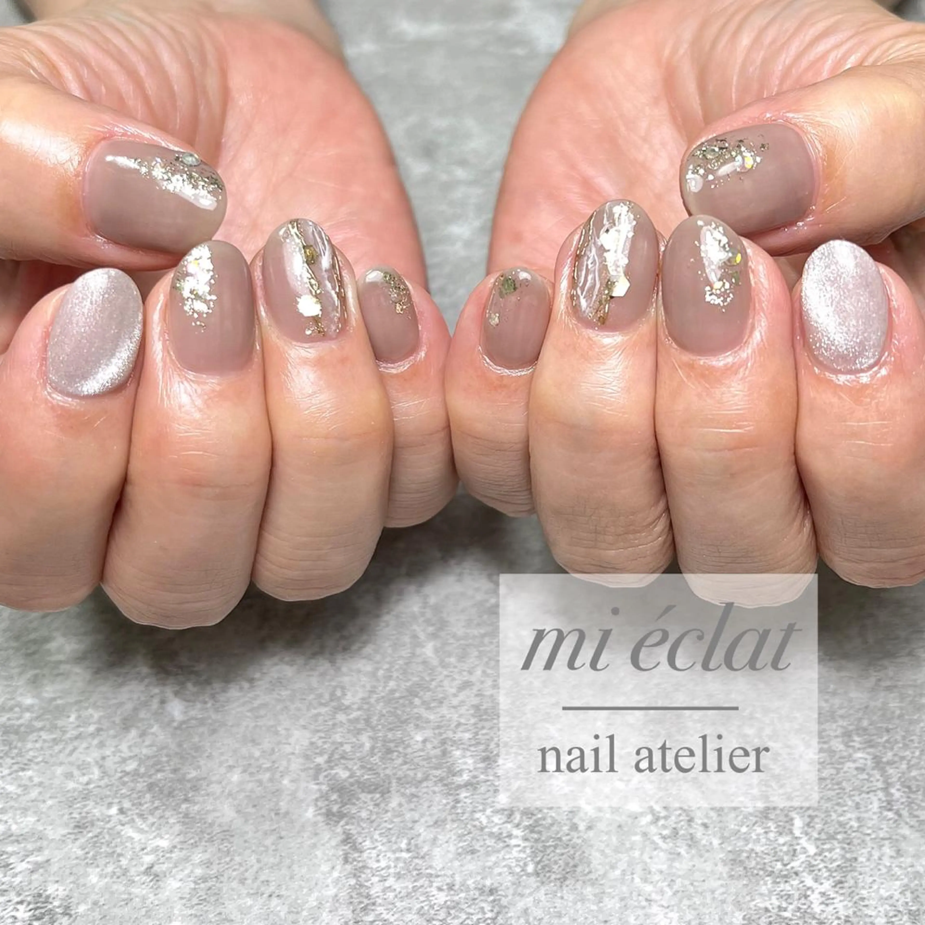 ネイル アートネイル ブラウン チークネイル フットネイル ジェルネイル mi éclat ミ　エクラのネイルデザイン