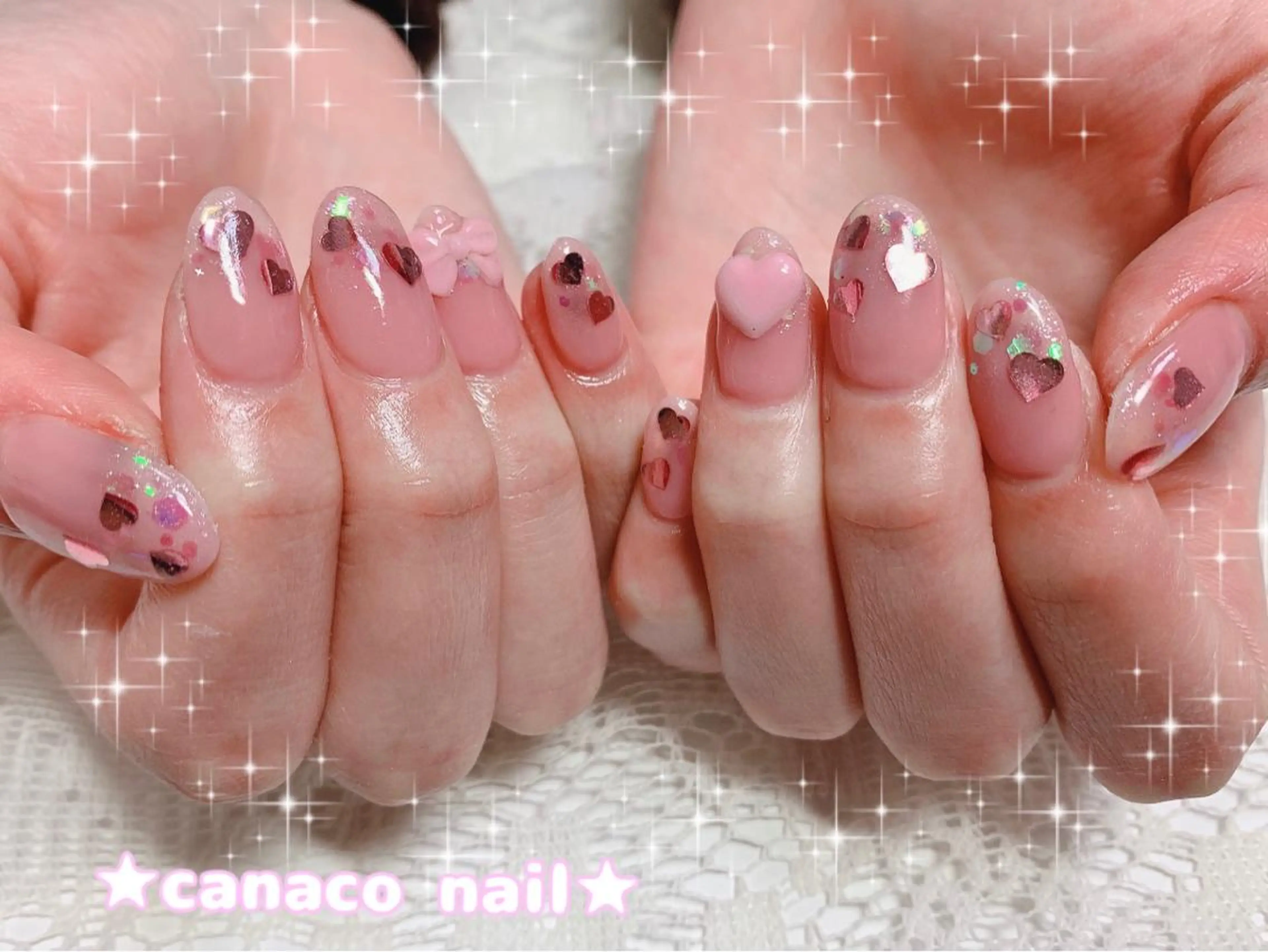 ネイル アートネイル ジェルネイル ガーリー ハート パラジェル ハンドネイル ハンドケア Felice所属・ベテランネイル cnc  nailのネイルデザイン