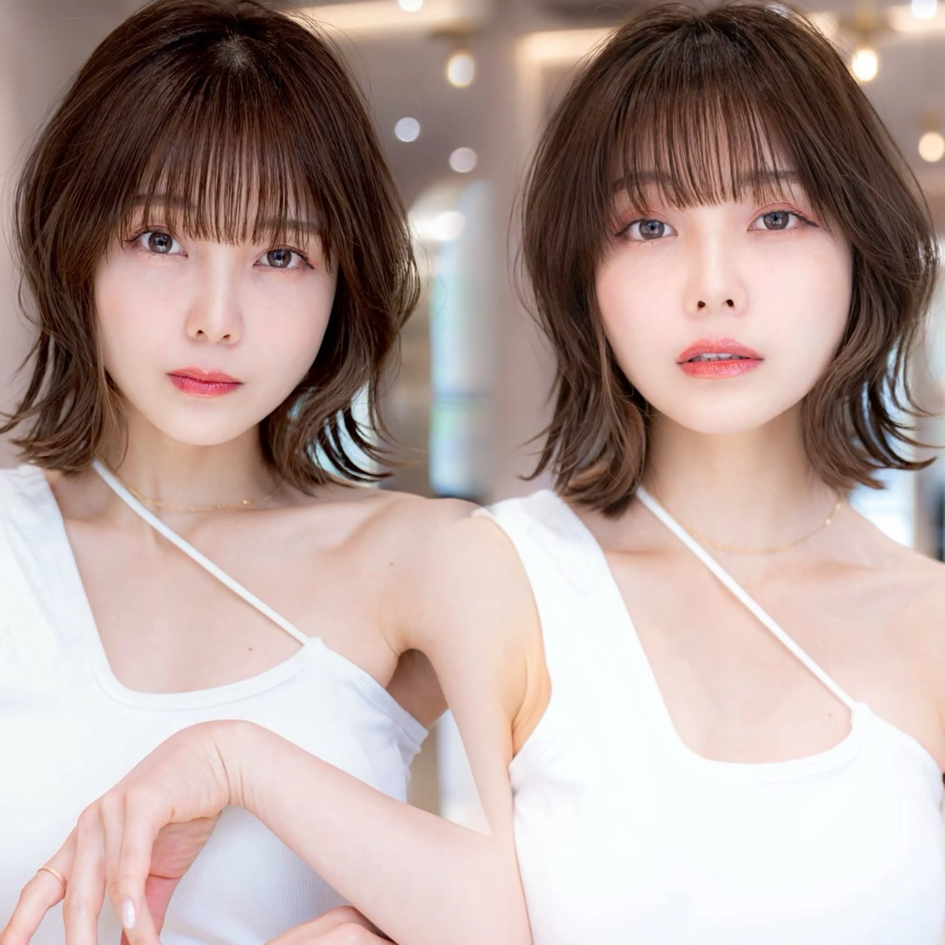 ミディアム カラー 切りっぱなしボブ ボブ 学生 韓国風ヘア カット トリートメント 新宿ボブ/韓国 ×タッセルしょうごのヘアスタイル