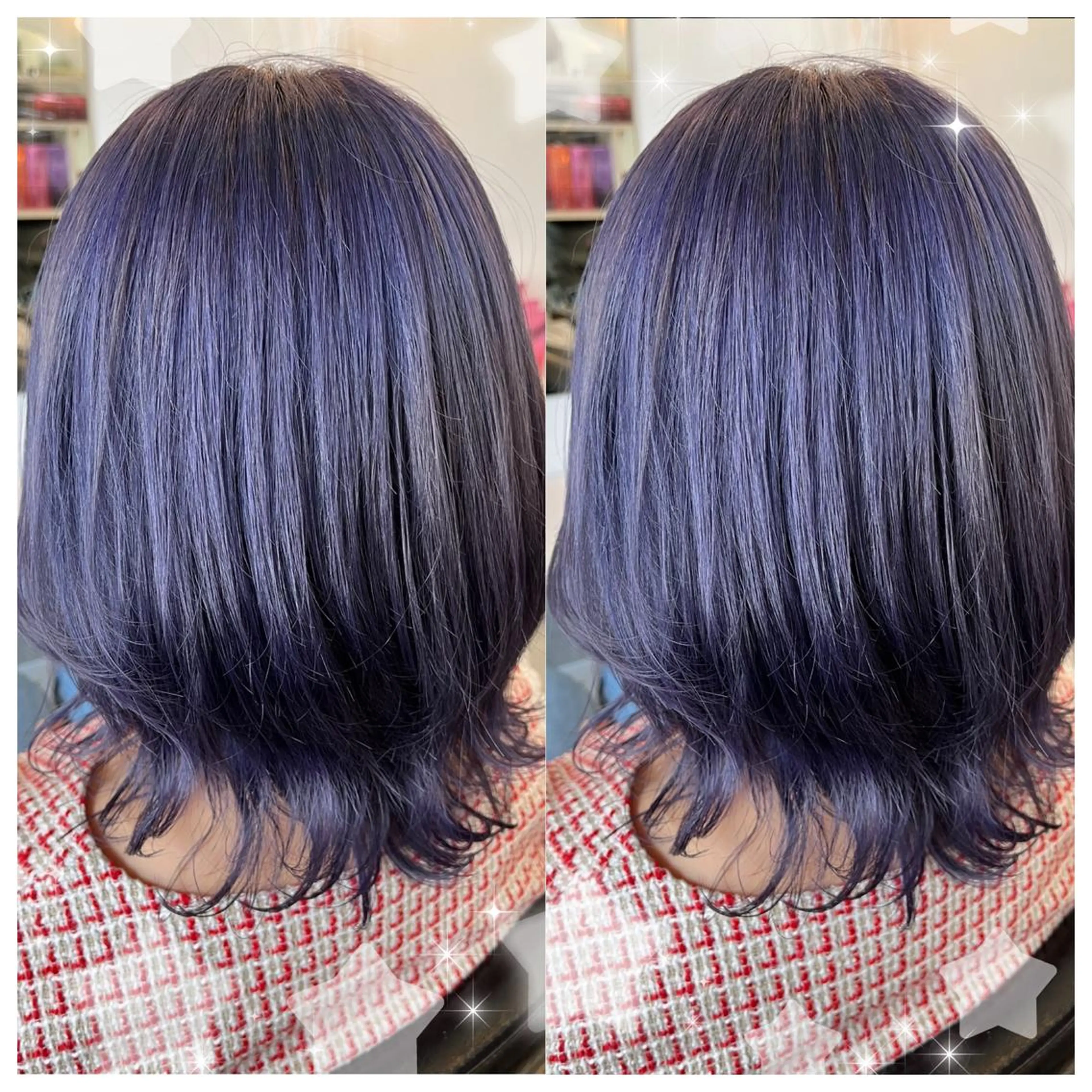 ショート カラー シールエクステ バレイヤージュ 黒髪 ブリーチ ブルーカラー セキグチ💞 lilaのマツエク・マツパデザイン