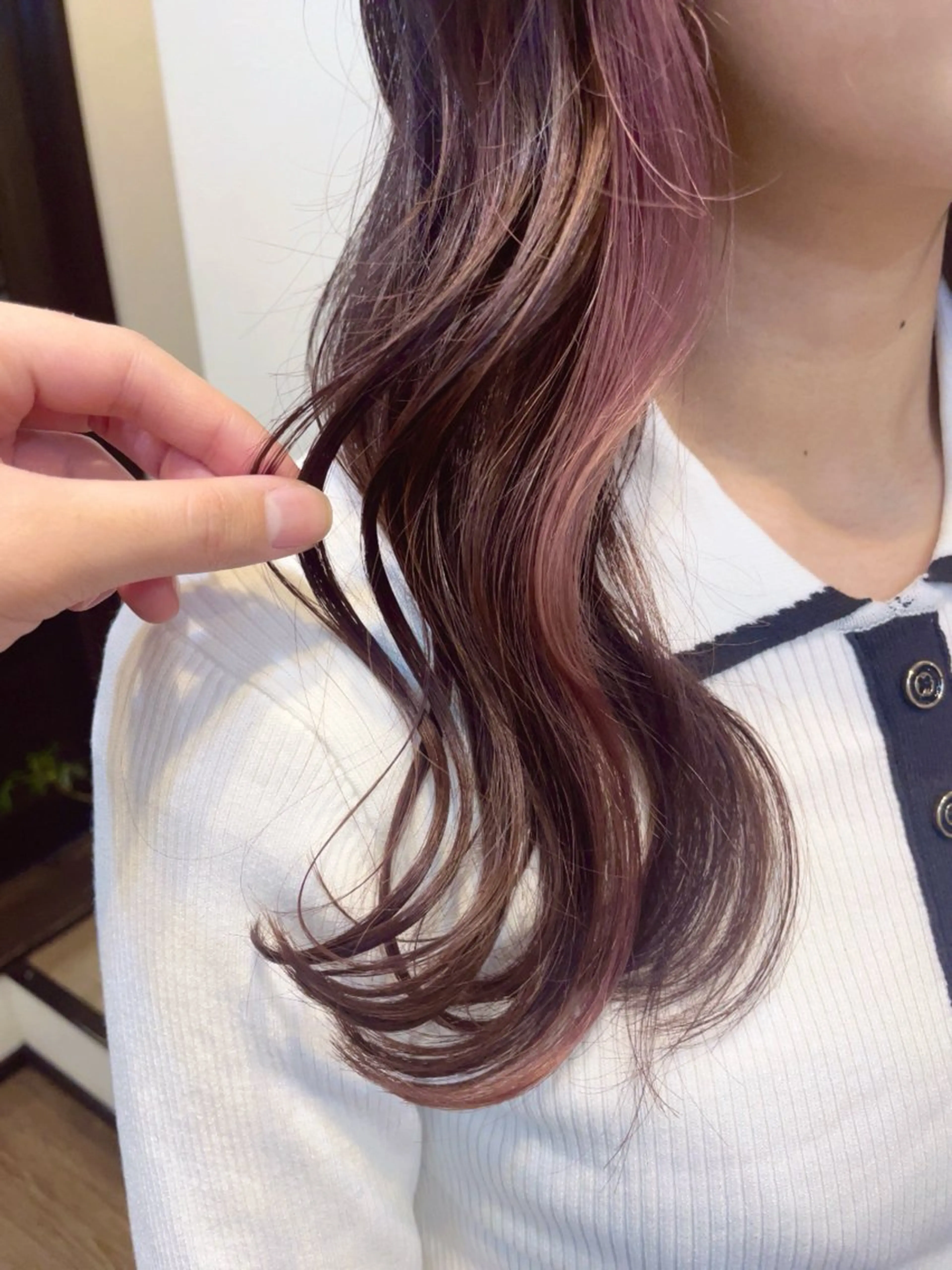 ロング カラー ミストバング  フェイスフレーミング ピンクカラー 奈良 明日香のヘアスタイル