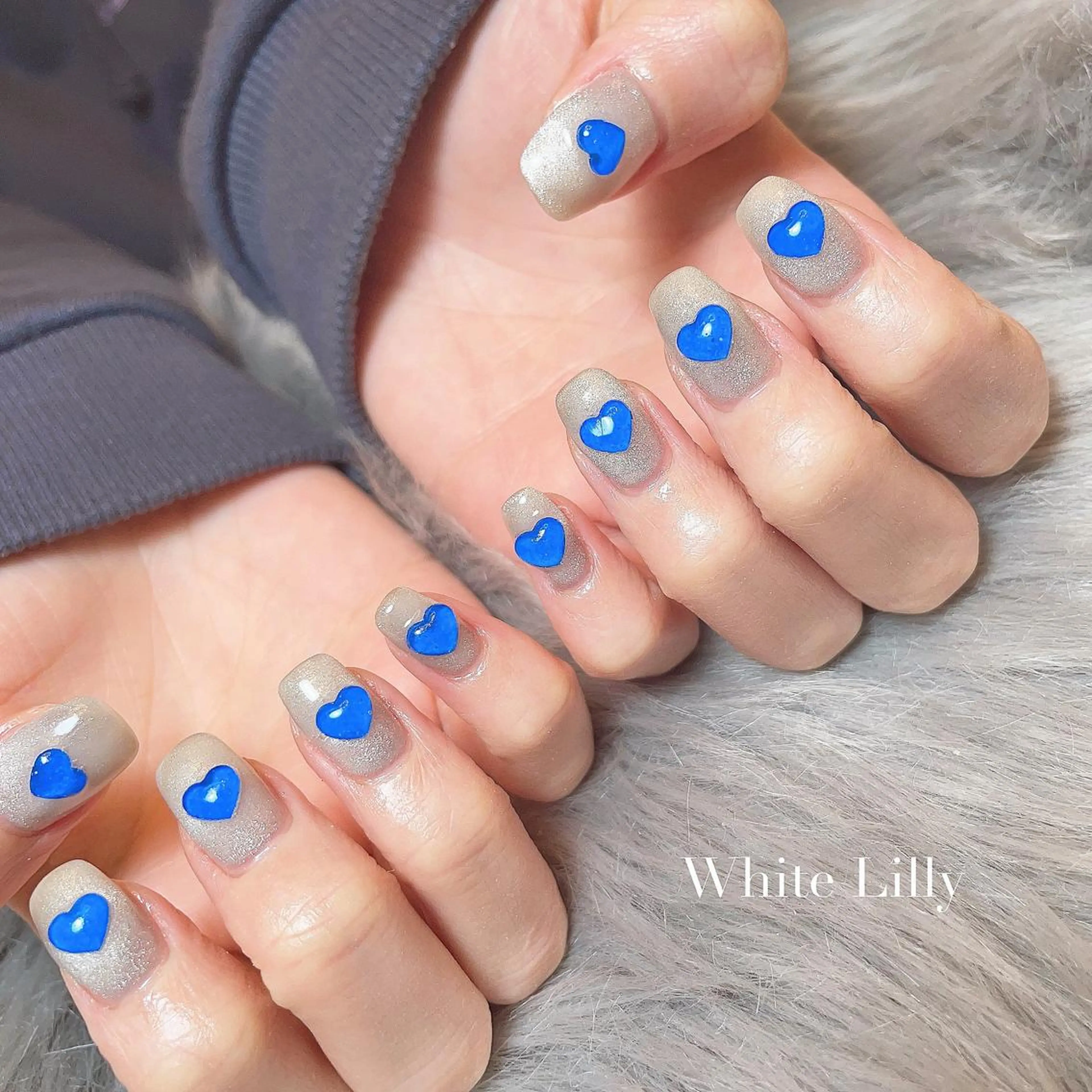 ネイル ハート マグネットネイル ハンドネイル White lily所属・牧田 雅世のネイルデザイン