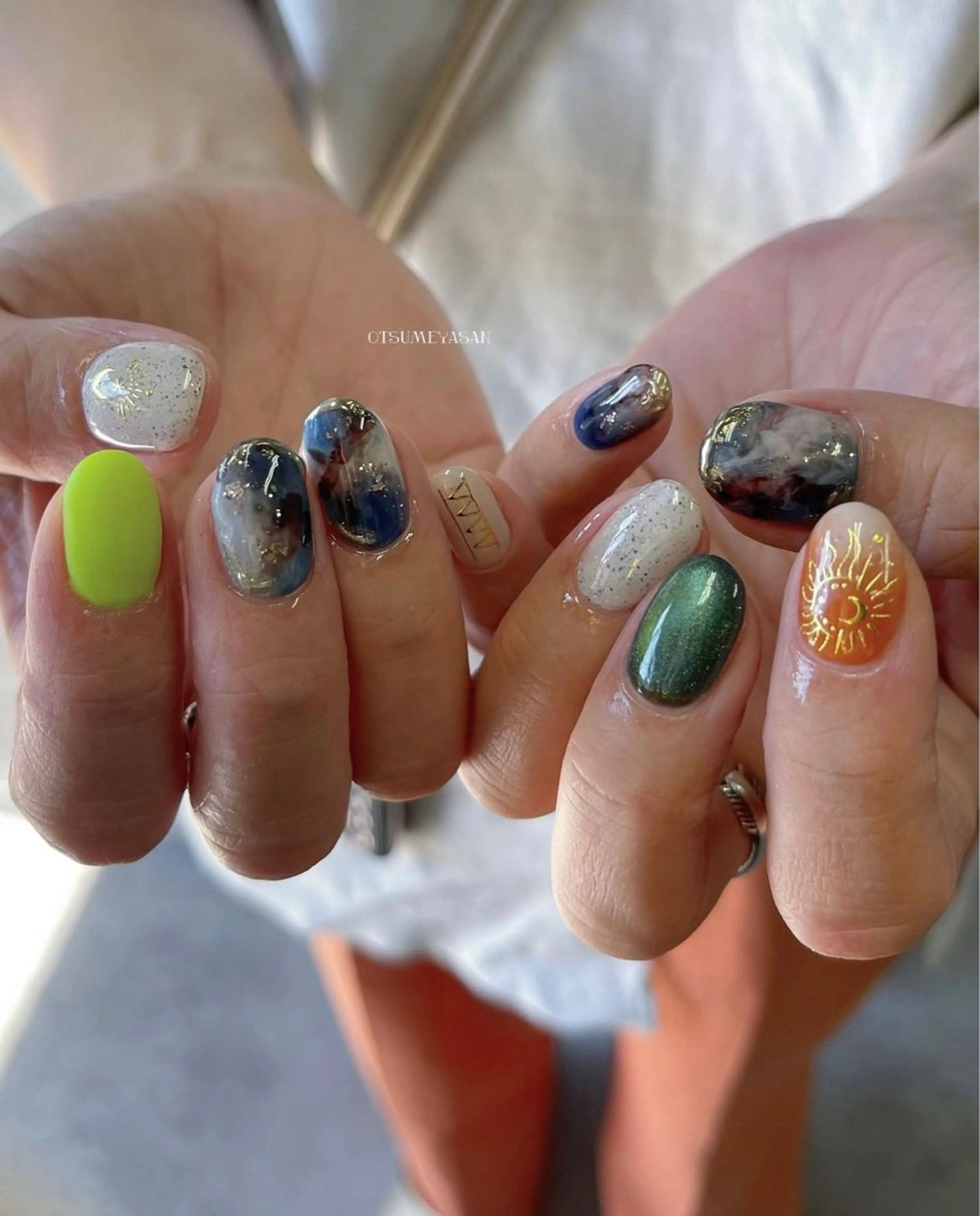 ネイル ブルー ジェルネイル 韓国ネイル マグネットネイル ミラーネイル otsumeyasan所属・わたなべ ちかのネイルデザイン
