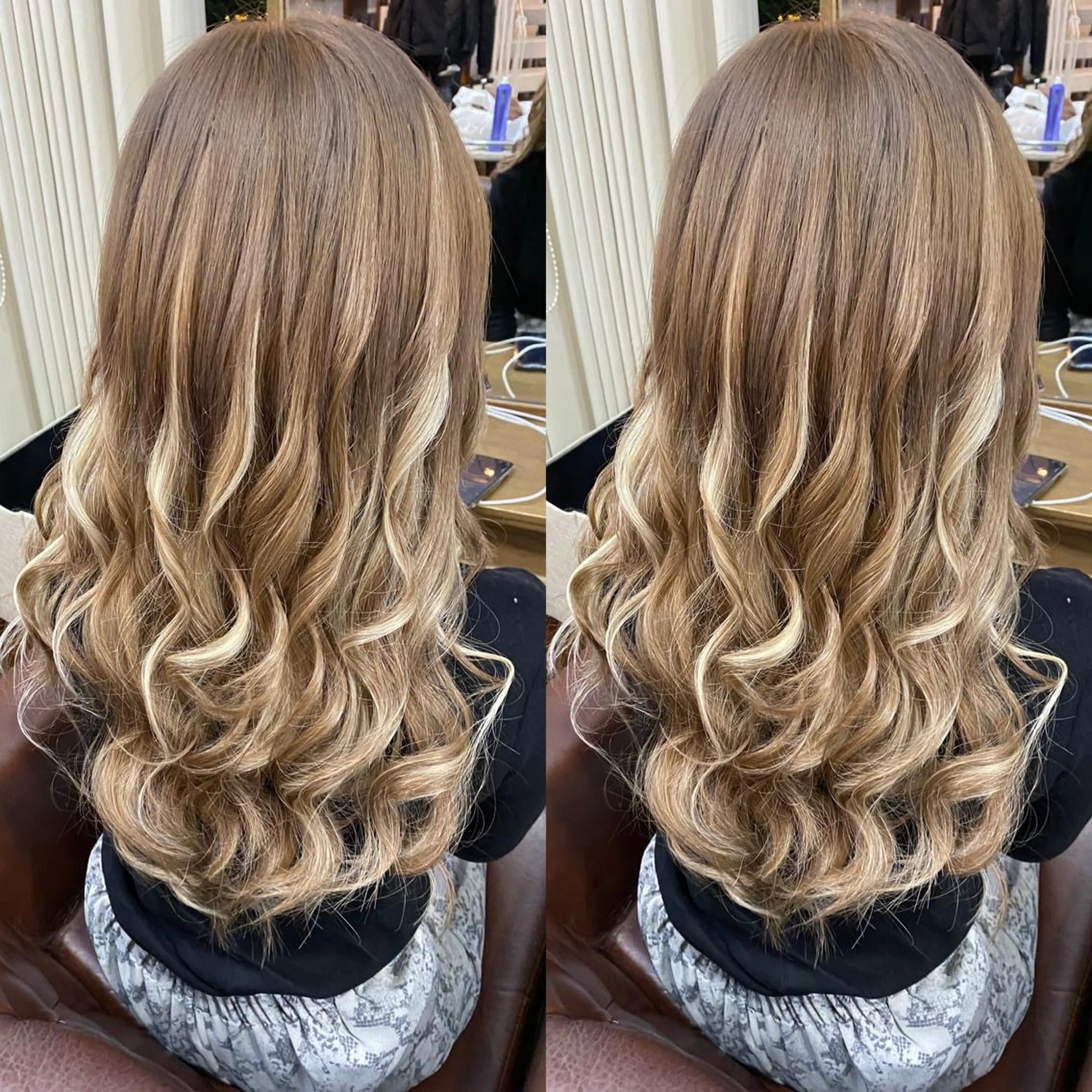 ロング カラー バレイヤージュ ブリーチ ブロンド ダブルカラー イヤリングカラー モモカ/ハイトーン /バレイヤージュのヘアスタイル