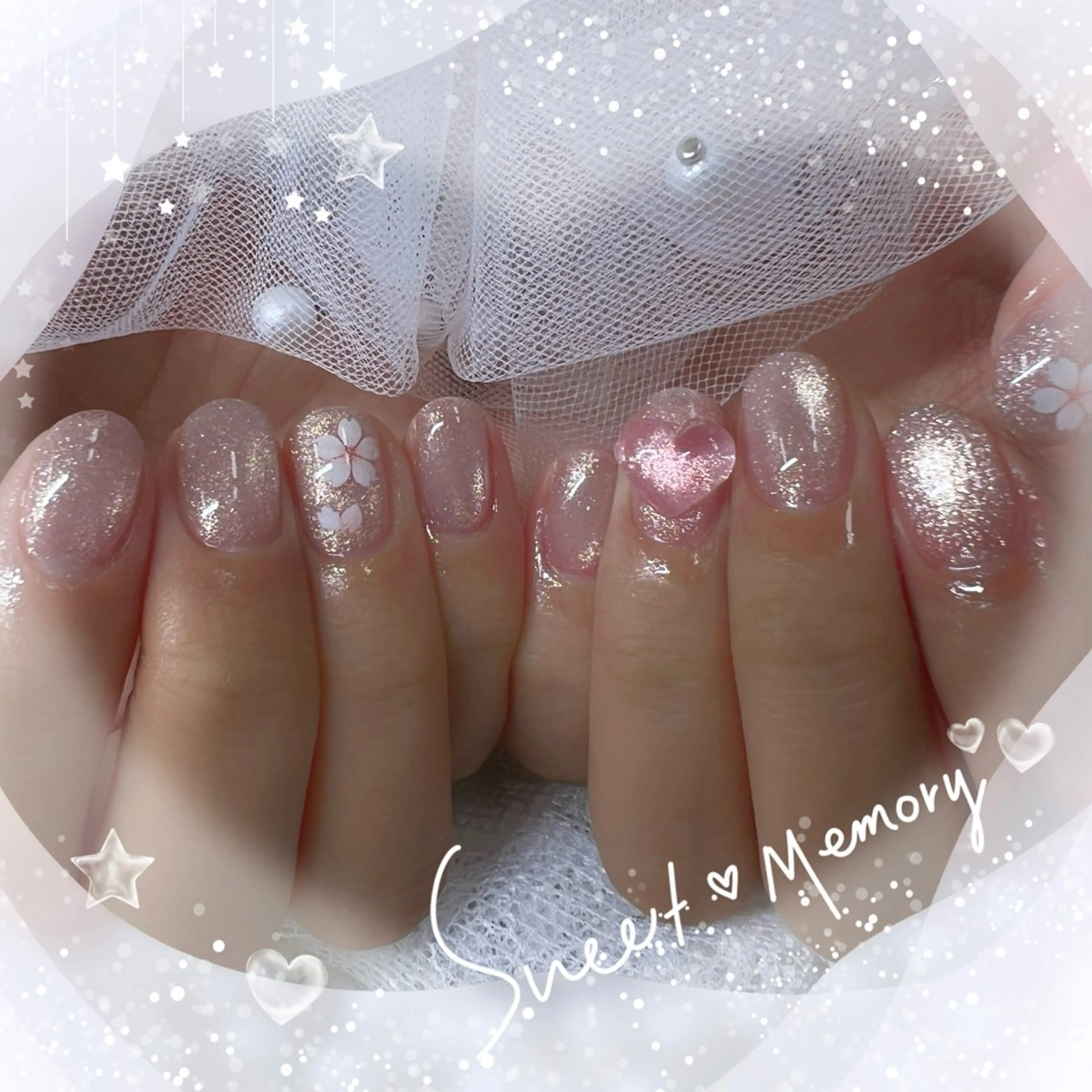 ネイル チークネイル フレンチネイル ガーリー ガラスフレンチ グラデーション ハンドネイル Chill Nailsalonのネイルデザイン