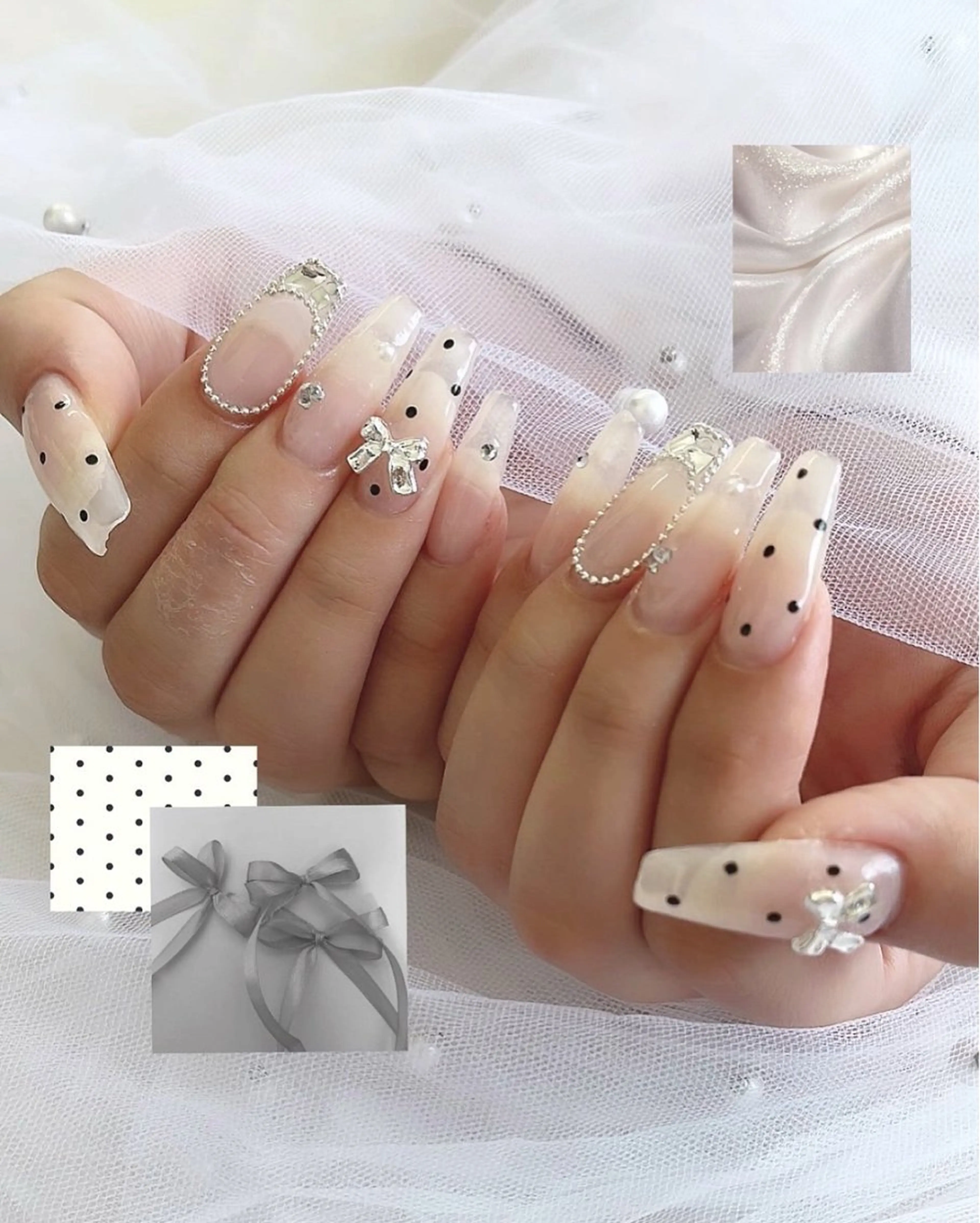 ネイル ドット リボン ワンホンネイル OPPEN PLAZA ALLURING所属・山谷 愛生のネイルデザイン