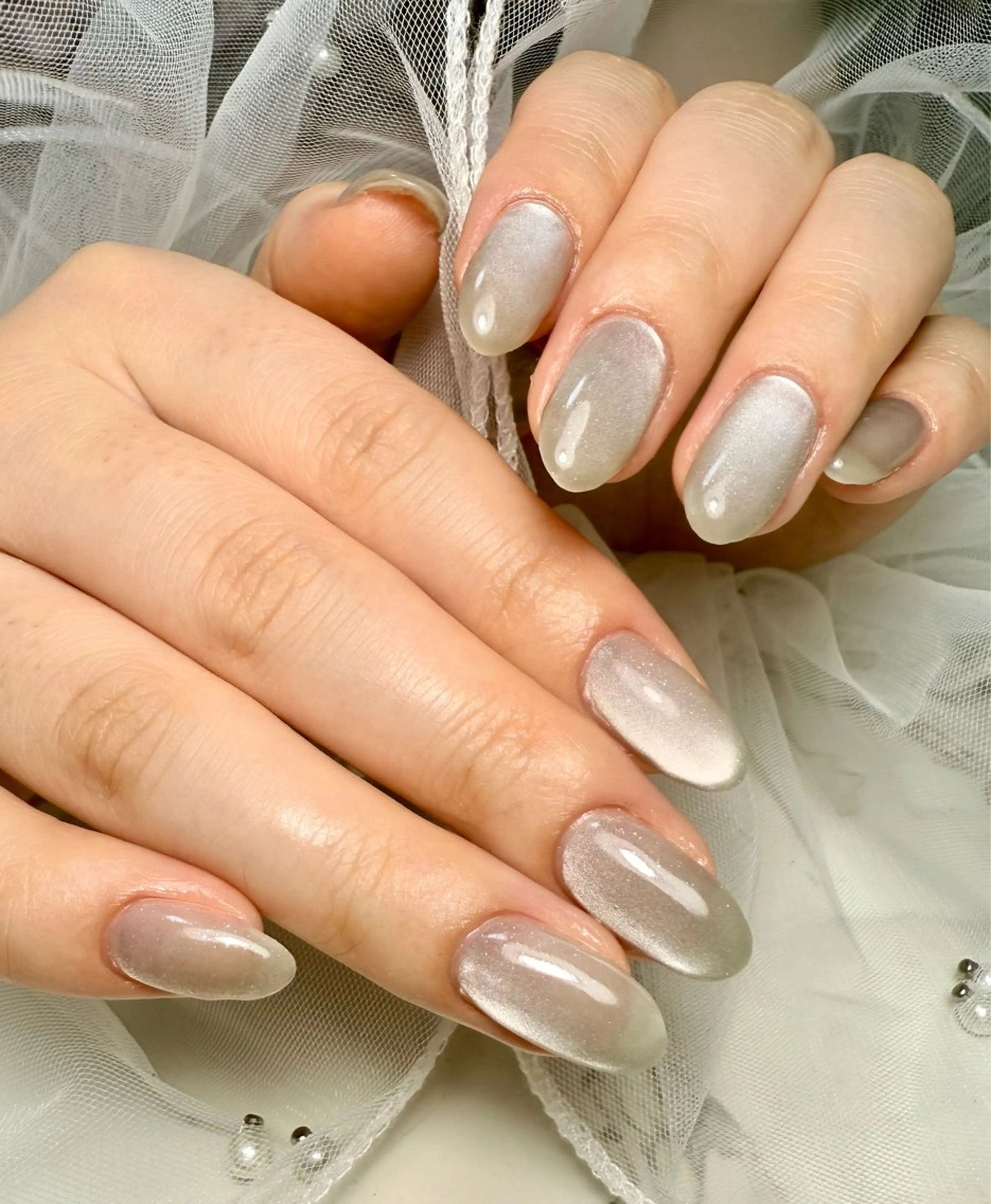 ネイル アートネイル フレンチネイル ガラスフレンチ 氷ネイル・うるうるネイル キラキラネイル M.N_ nailのネイルデザイン