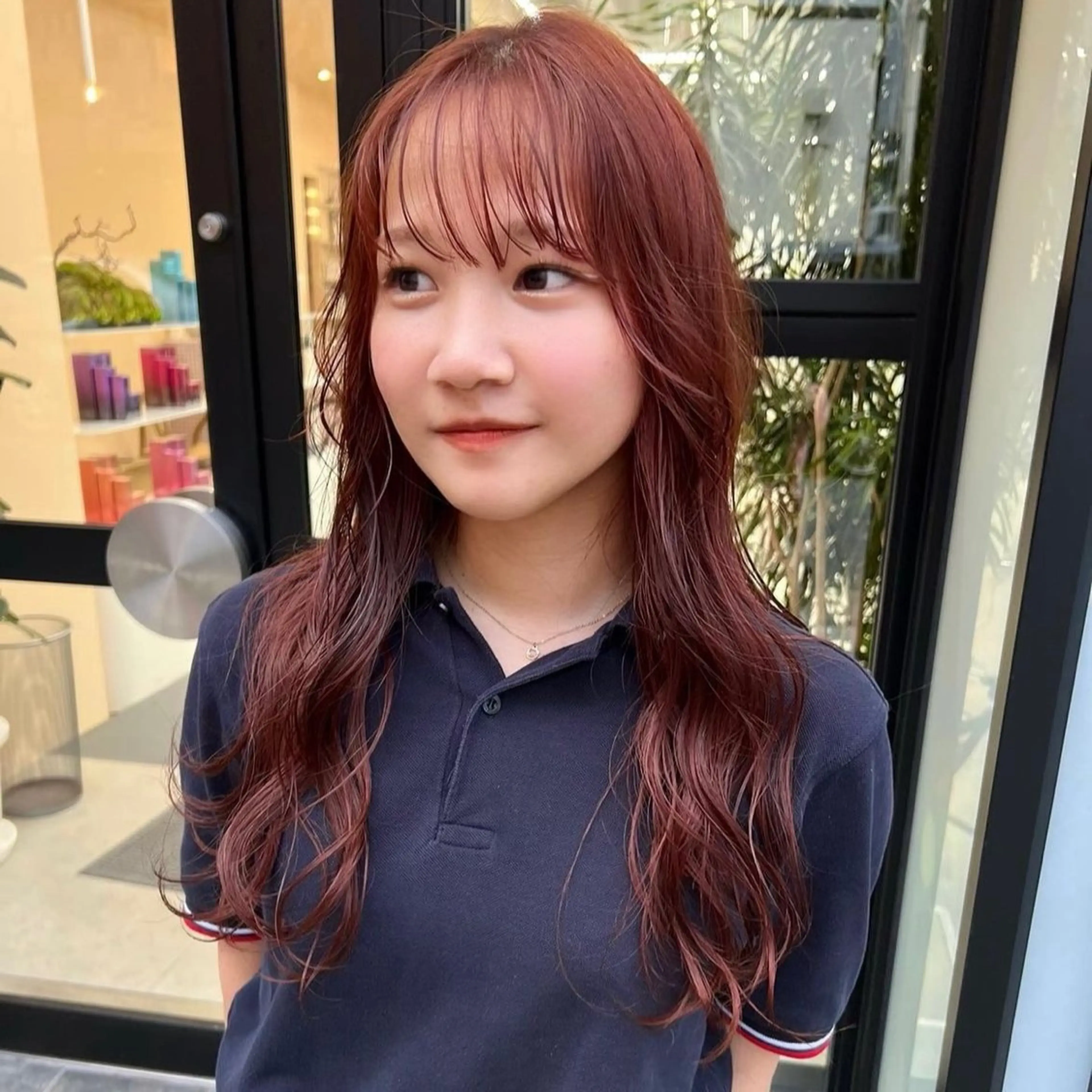 ロング カラー ブリーチ ブラウンカラー ダブルカラー ブリーチなしカラー オレンジ arisa/暖色 /伏見/レイヤーのヘアスタイル