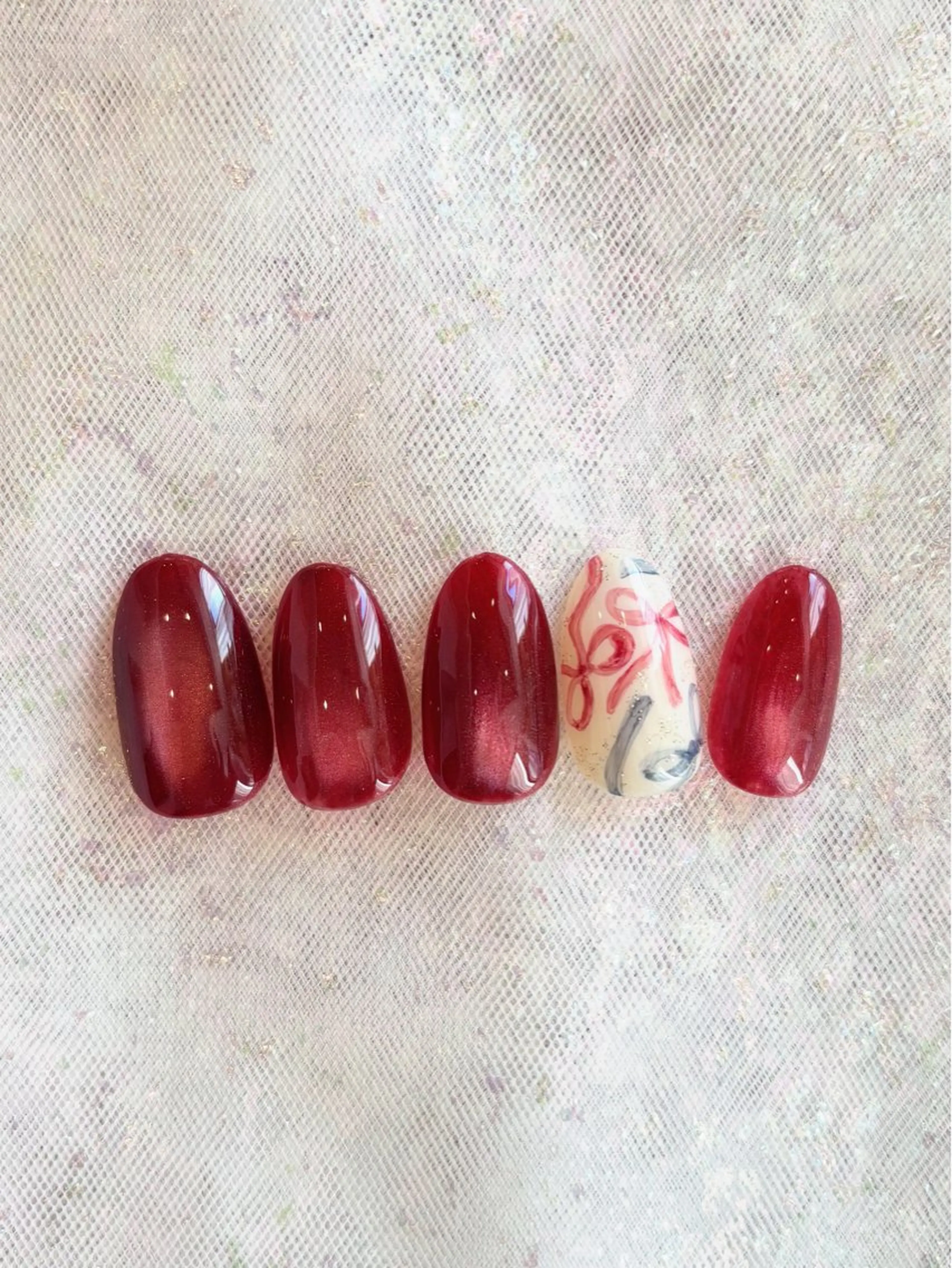 ネイル リボン ハンドネイル ちゅるんネイル🎀 Yuriのネイルデザイン