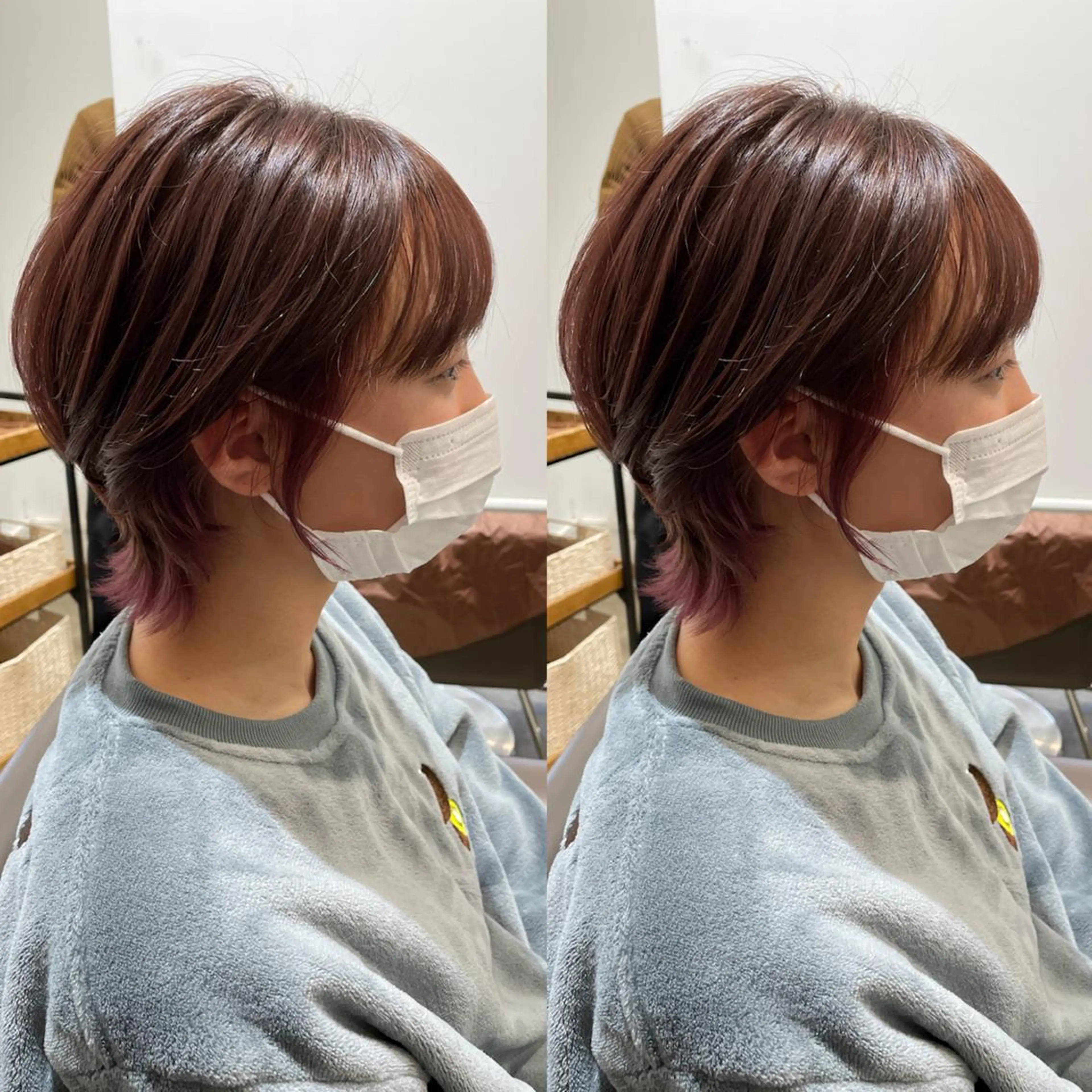 ミディアム ウルフカット カット 葵/レイヤーカット/ 韓国風/透明感カラーのヘアスタイル