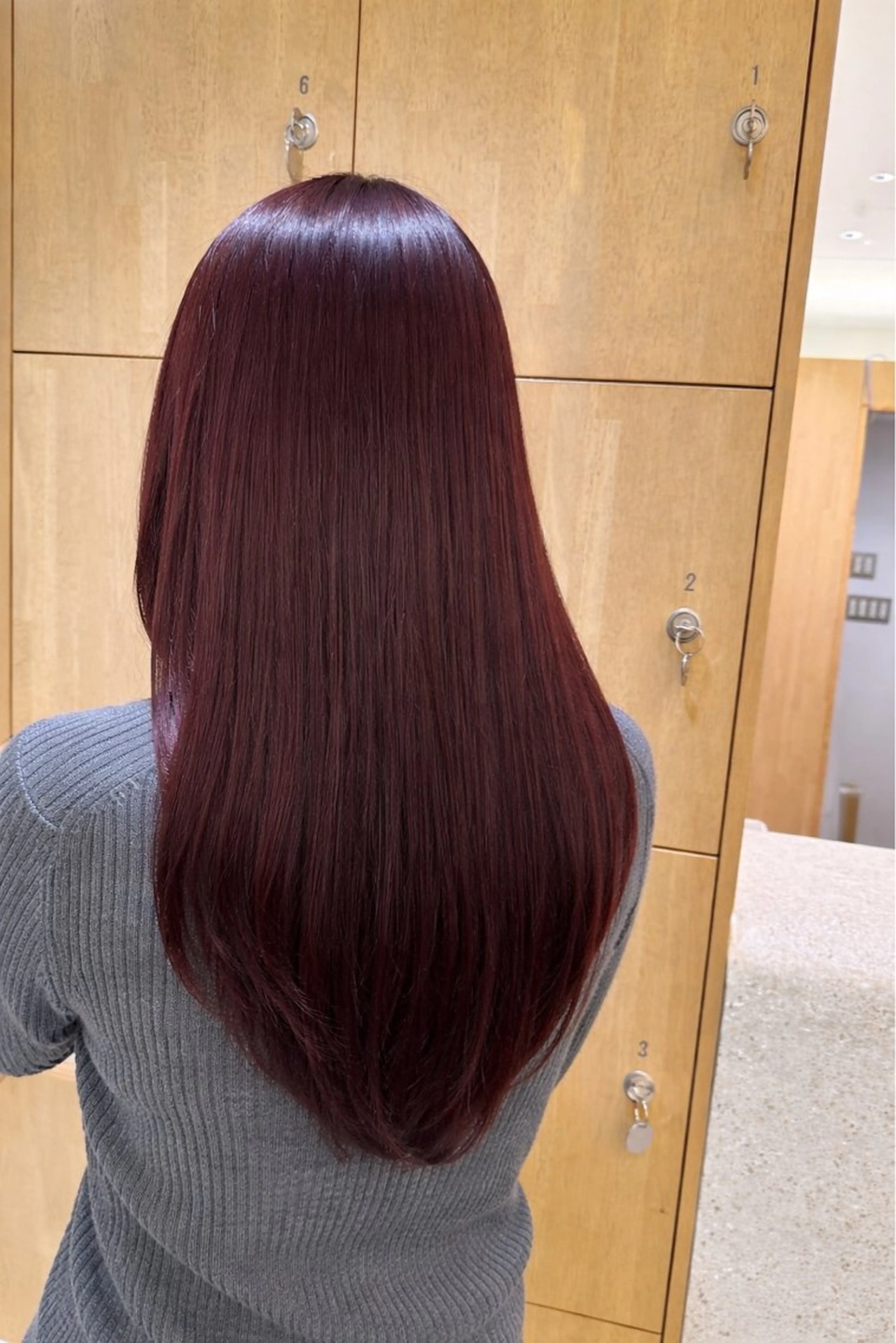 ロング カラー ブリーチ カシス ブリーチなしカラー レッドカラー ukaアシスタント 志賀彩子のヘアスタイル