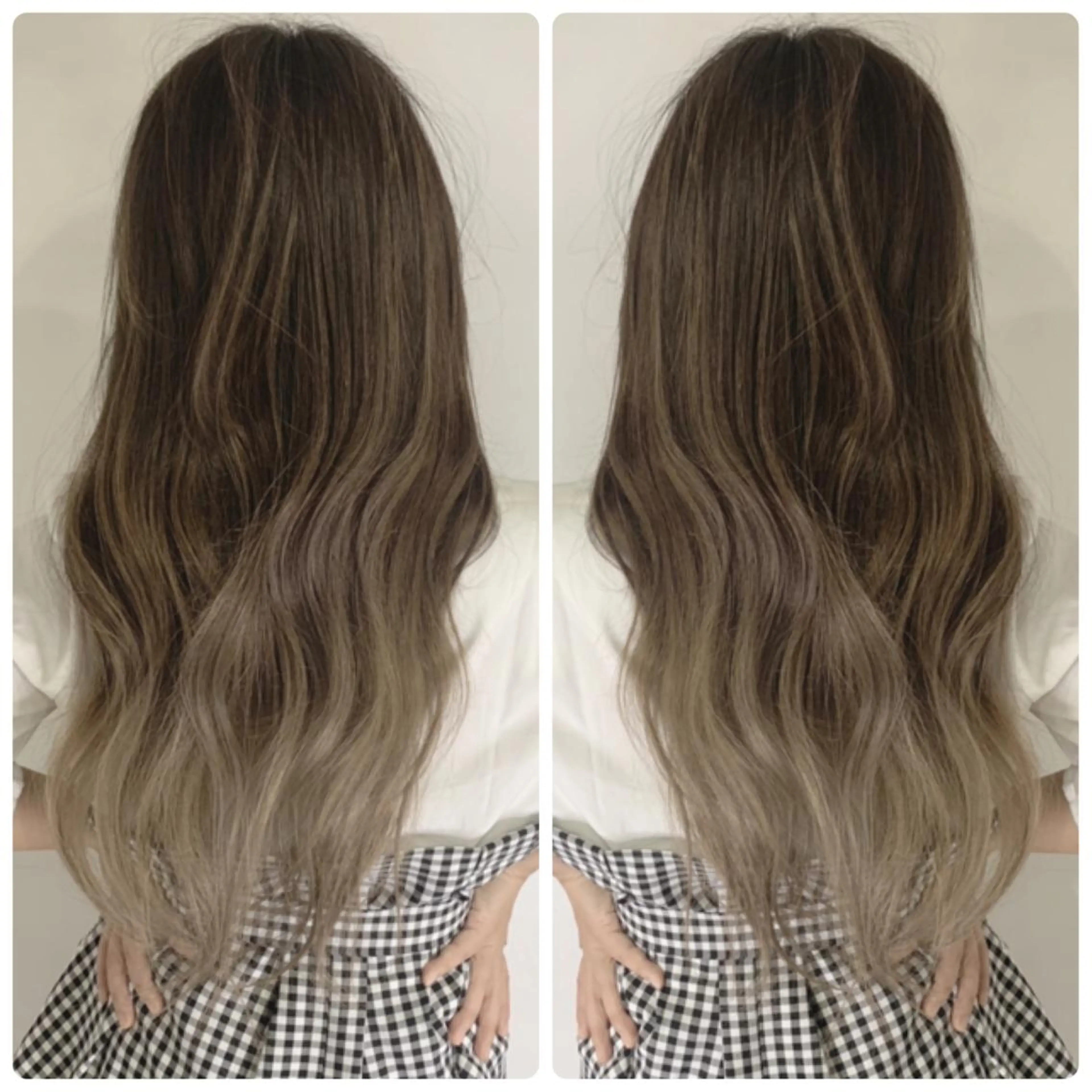 ロング カラー アッシュ バレイヤージュ ブリーチ デザインカラー グレージュ カット ヘアカラー 京都大人女性ショート 徒歩1分/秋山のヘアスタイル