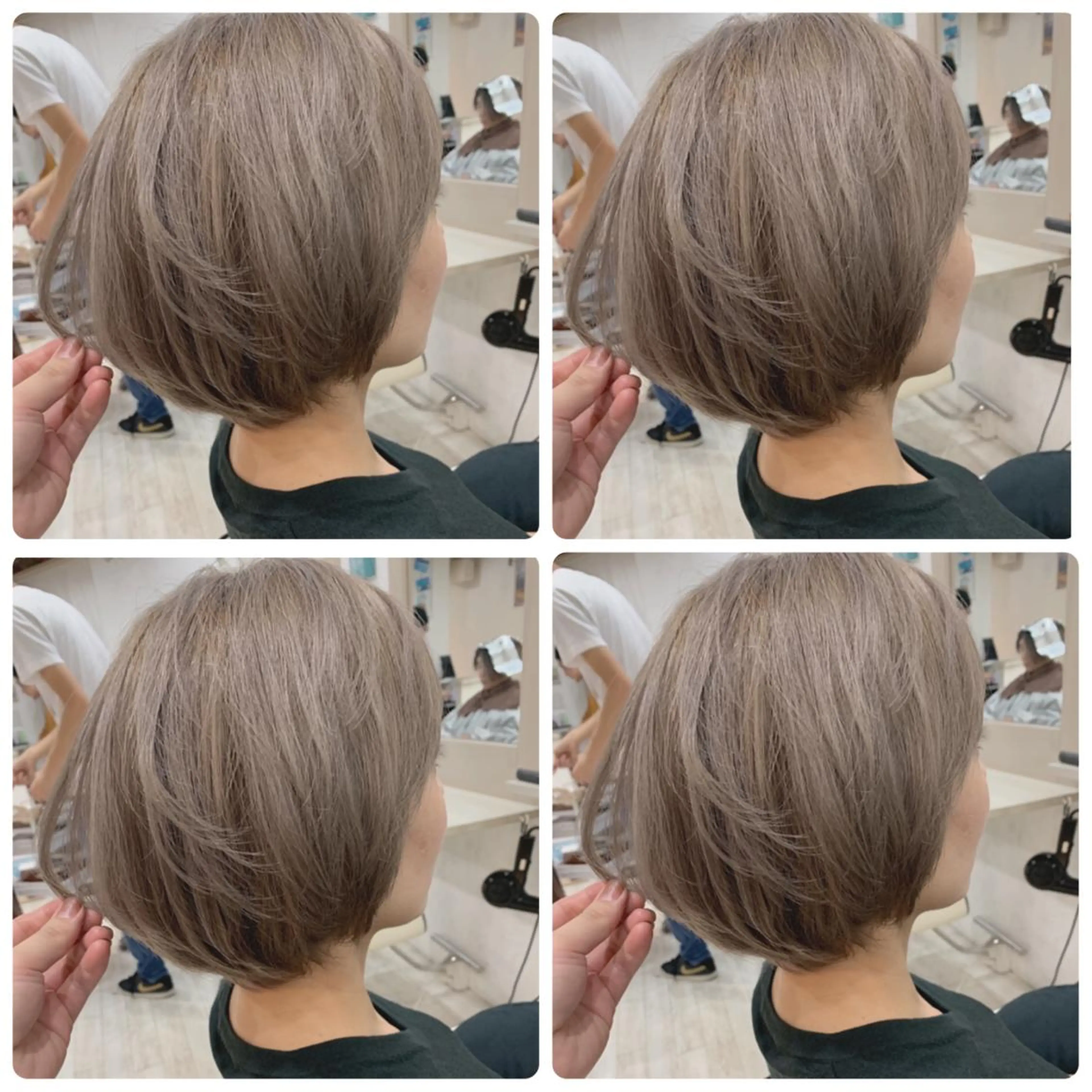 ショート カラー アッシュ バレイヤージュ ブリーチ デザインカラー グレージュ ヘアカラー トリートメント 京都大人女性ショート 徒歩1分/秋山のヘアスタイル