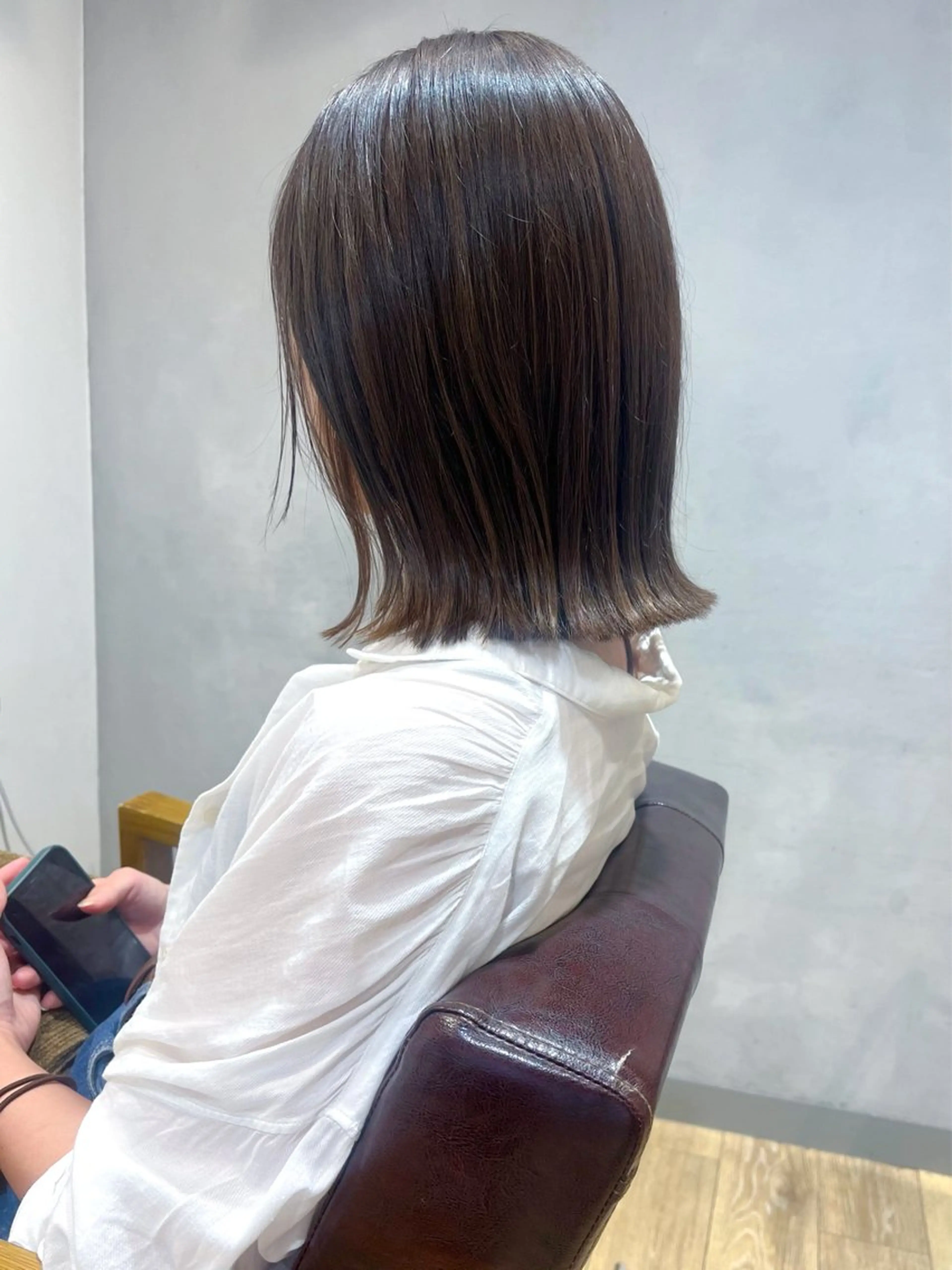 ミディアム カラー カット 縮毛矯正 地毛風ストレート ミニボブ🌷江梨🍎のヘアスタイル