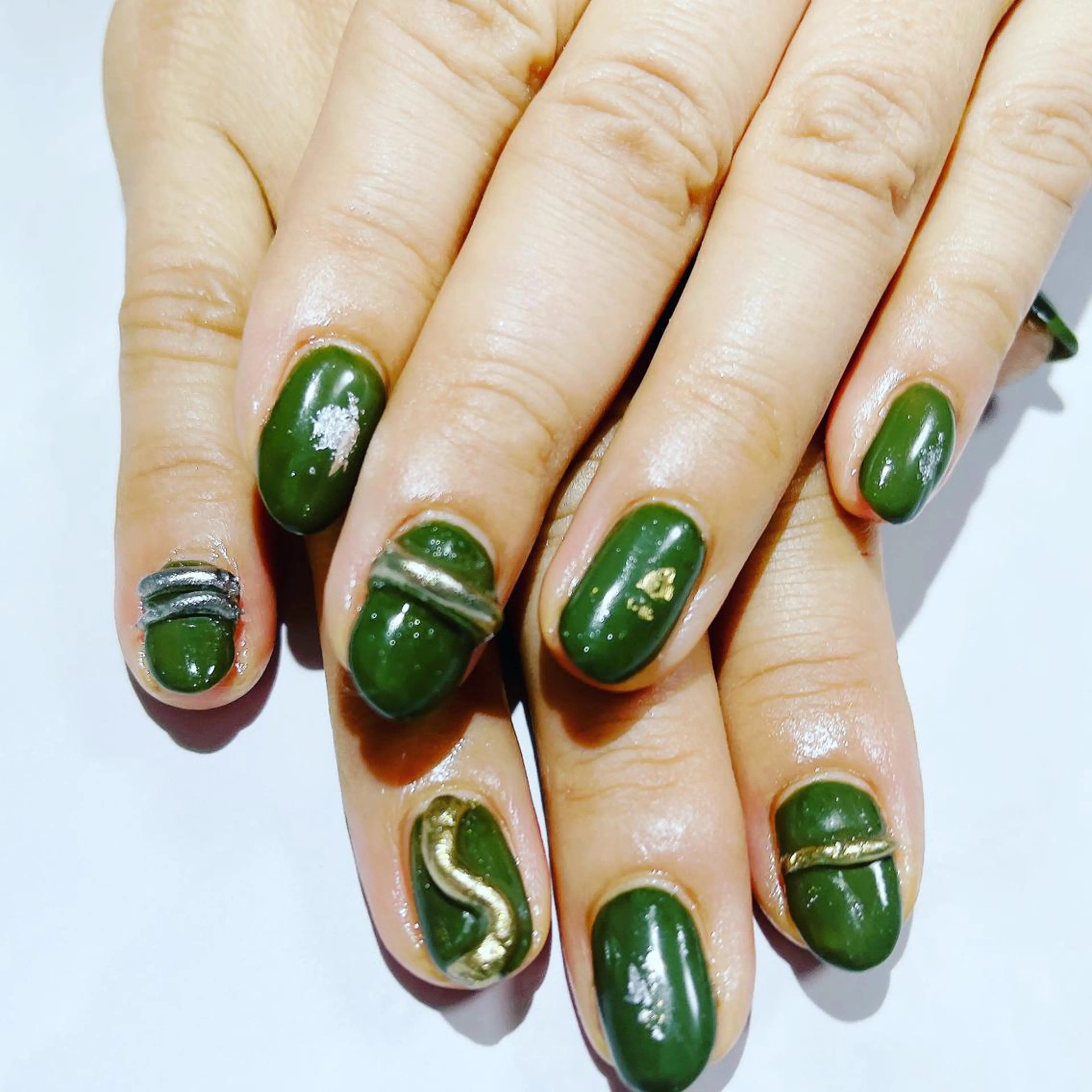 ネイル ジェルネイル グリーン 韓国ネイル パラジェル 上村 未来のネイルデザイン