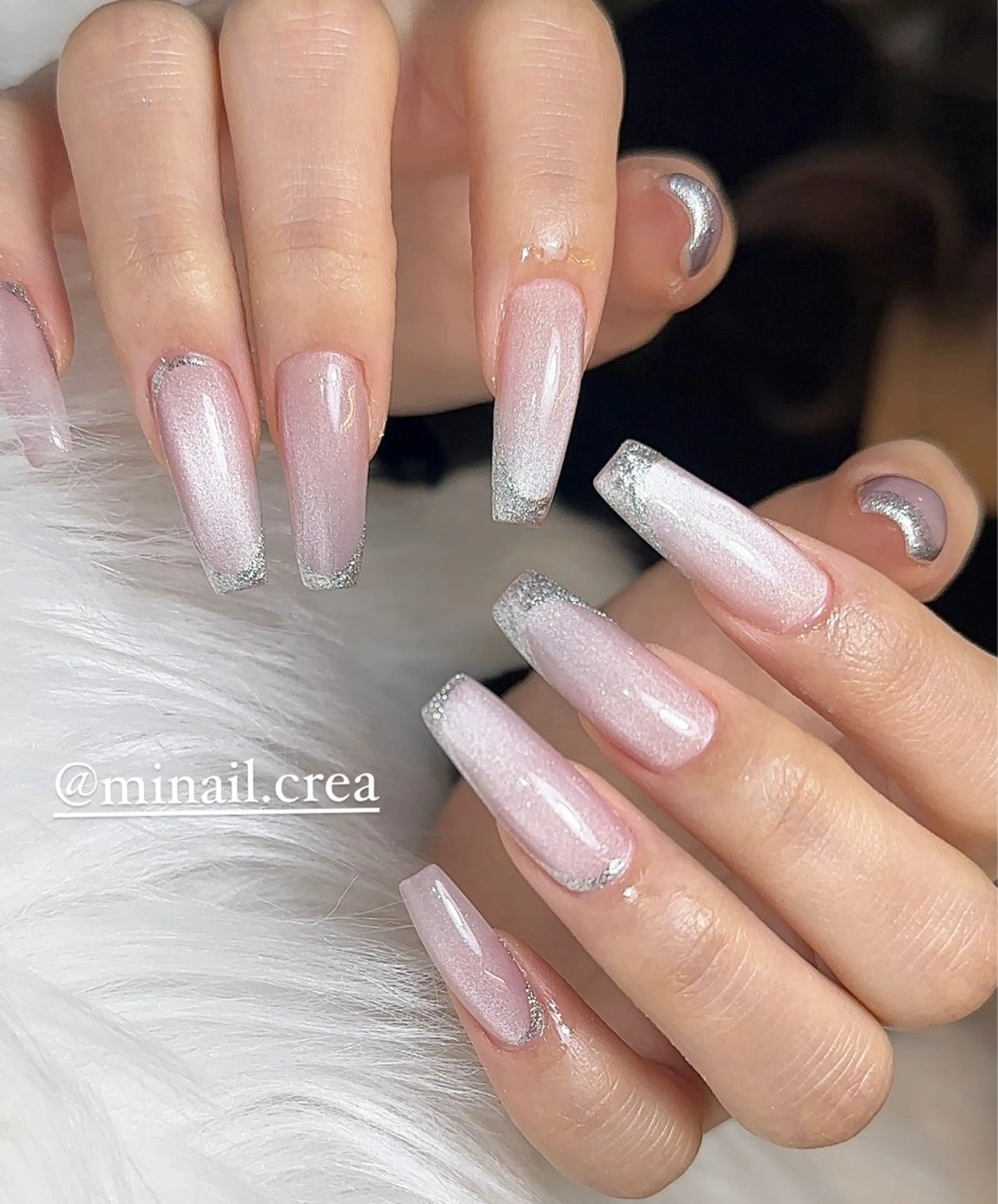 ネイル 長さ出し キラキラネイル ロングネイル マグネットネイル オフィスネイル ハンドネイル CRéA　-private nailsalon-所属・CReA nailのネイルデザイン