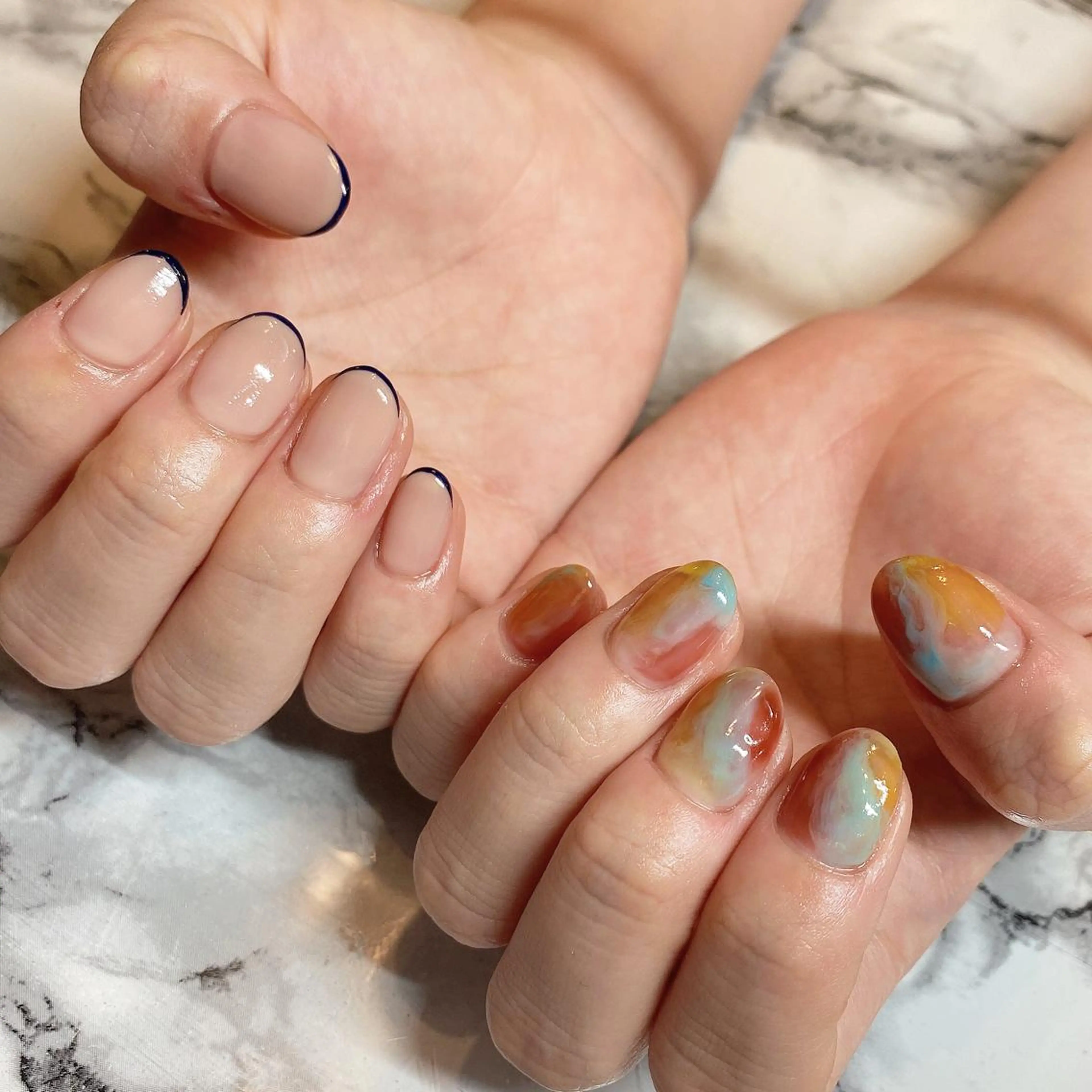 ネイル アートネイル オーロラネイル フレンチネイル ニュアンスネイル ワンカラーネイル To Me Nail所属・🩵 mei🩵のネイルデザイン