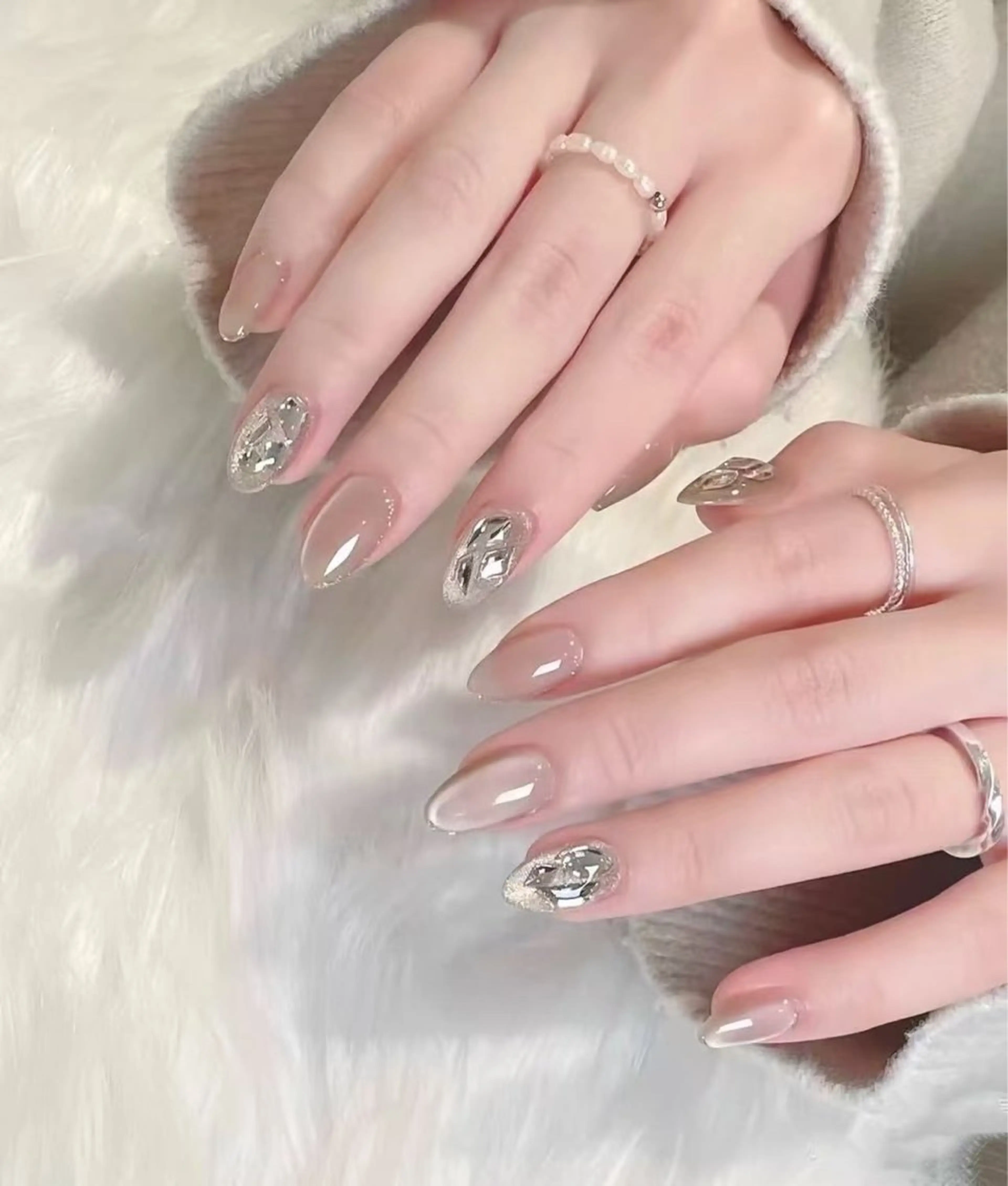 ネイル フラワーネイル フレンチネイル ジェルネイル ガラスフレンチ ハート ハンドネイル BabyYouMi ねねのネイルデザイン