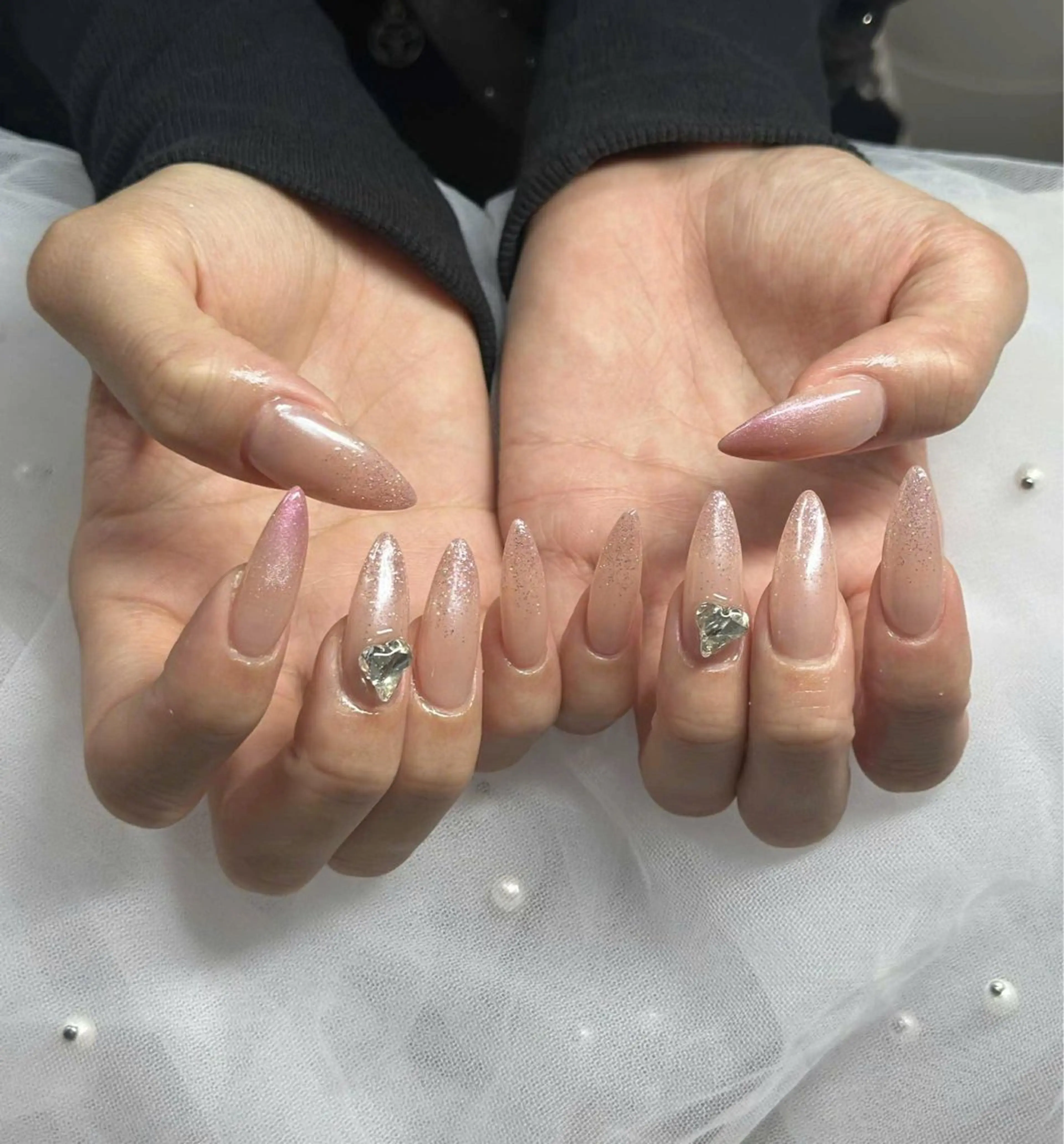 ネイル フレンチネイル ジェルネイル ガラスフレンチ ハロウィン ハート ハンドネイル H.baby Nail Salonのネイルデザイン