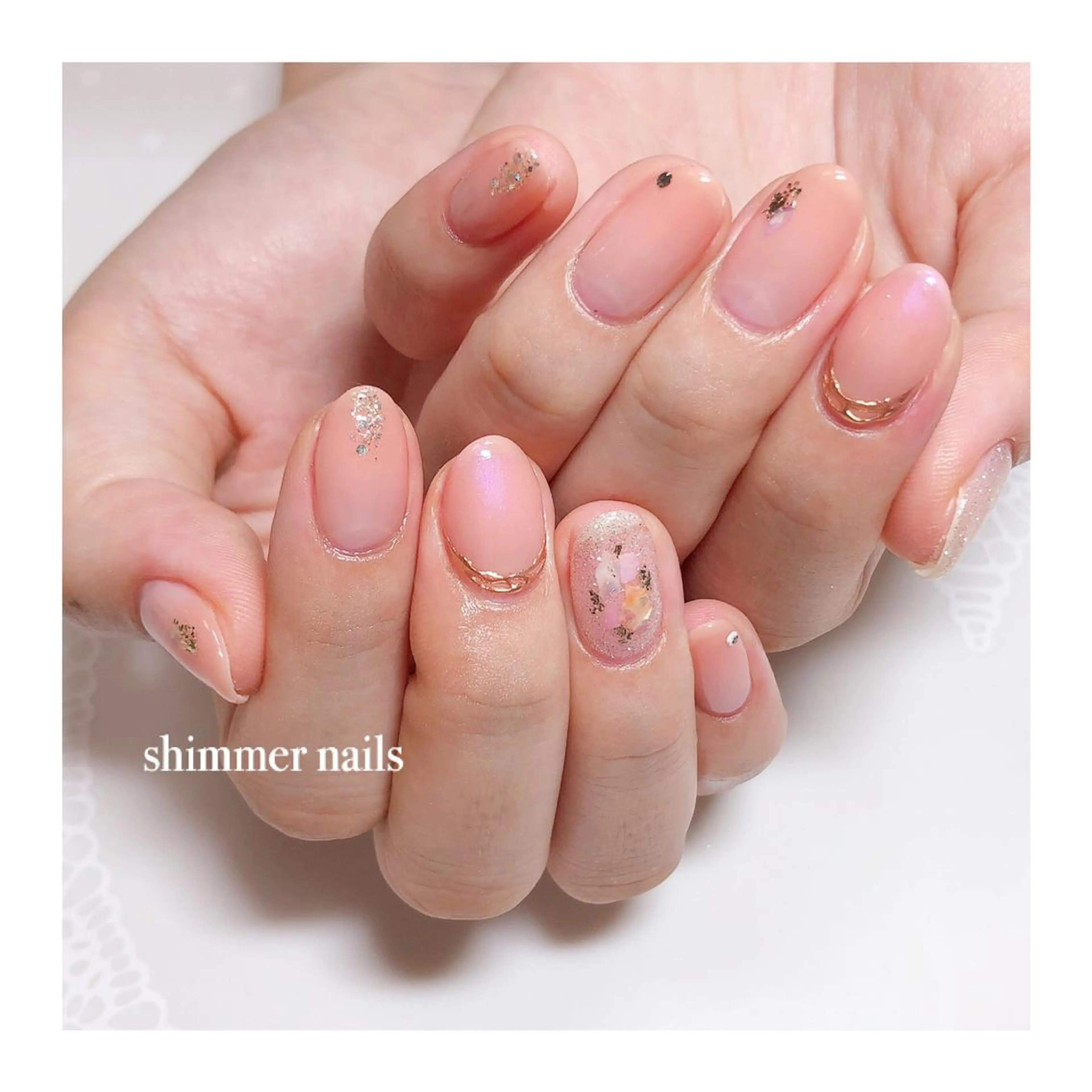 ネイル オレンジ ピンク shimmer nailsのネイルデザイン