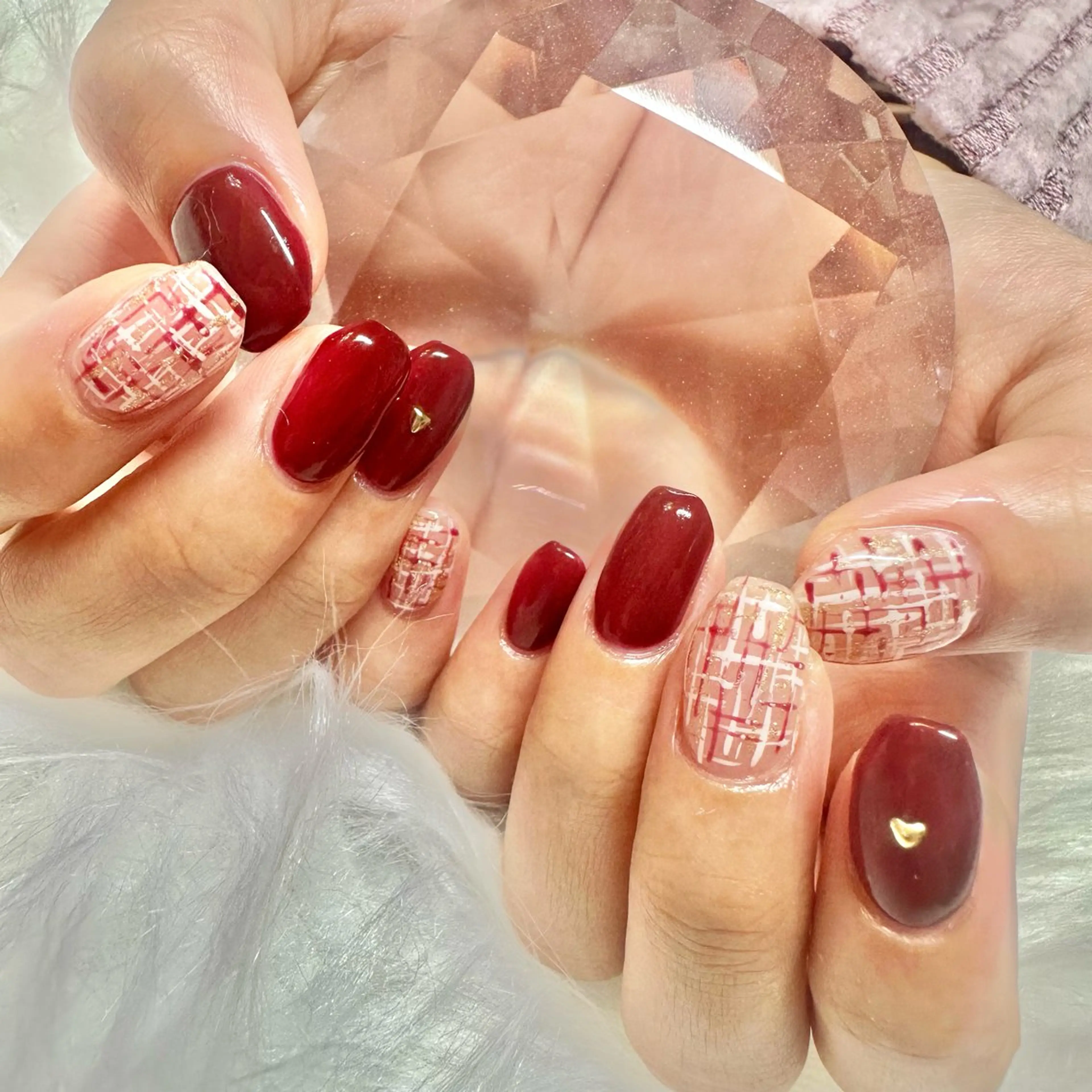 ネイル ボルドー 韓国ネイル ツイードネイル 冬ネイル ハンドネイル フットネイル 🤎CHARME NAIL🤎のネイルデザイン