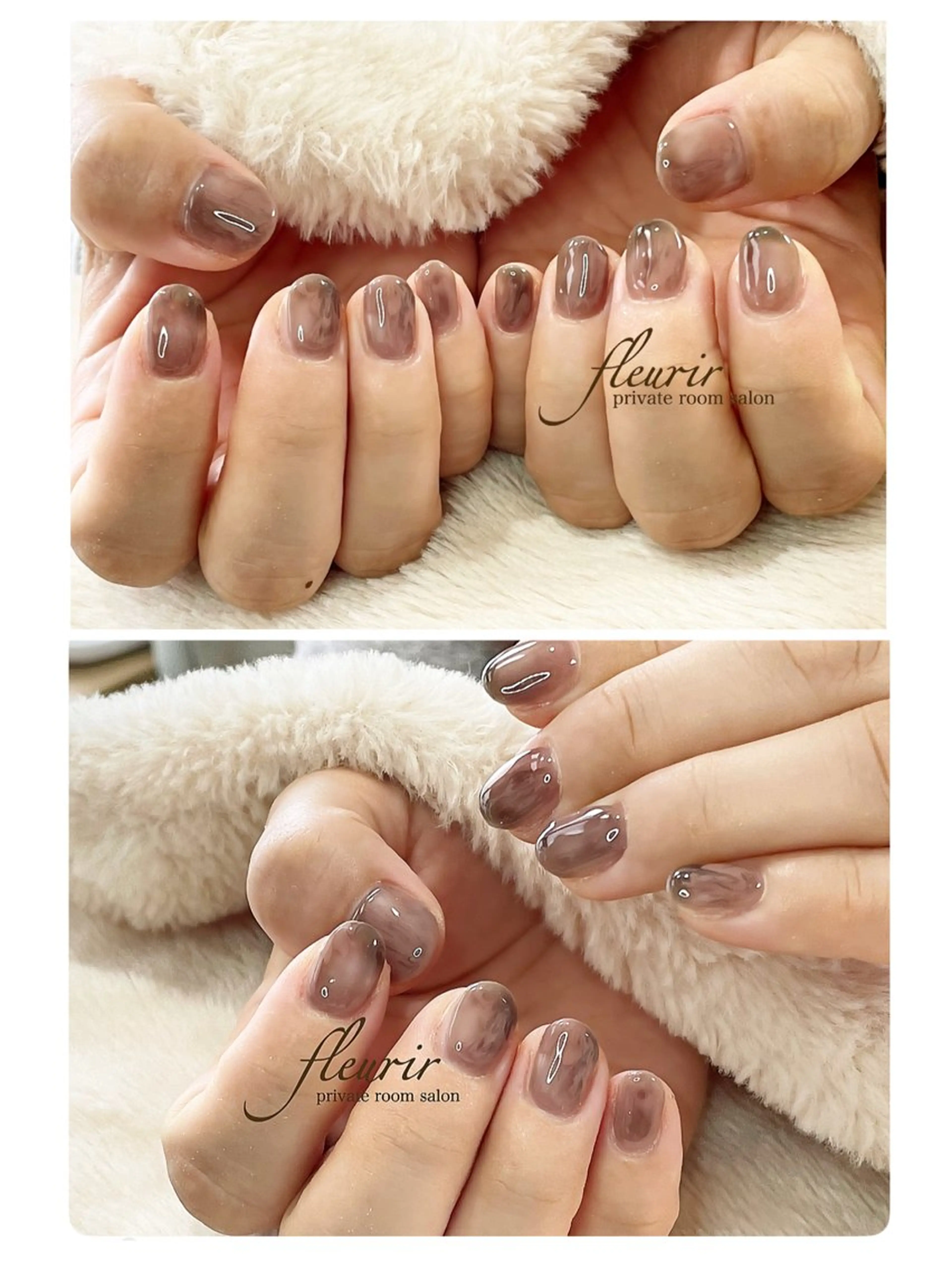 ネイル アートネイル ブラウン ミラーネイル ニュアンスネイル フルリール 【プライベートサロンのネイルデザイン