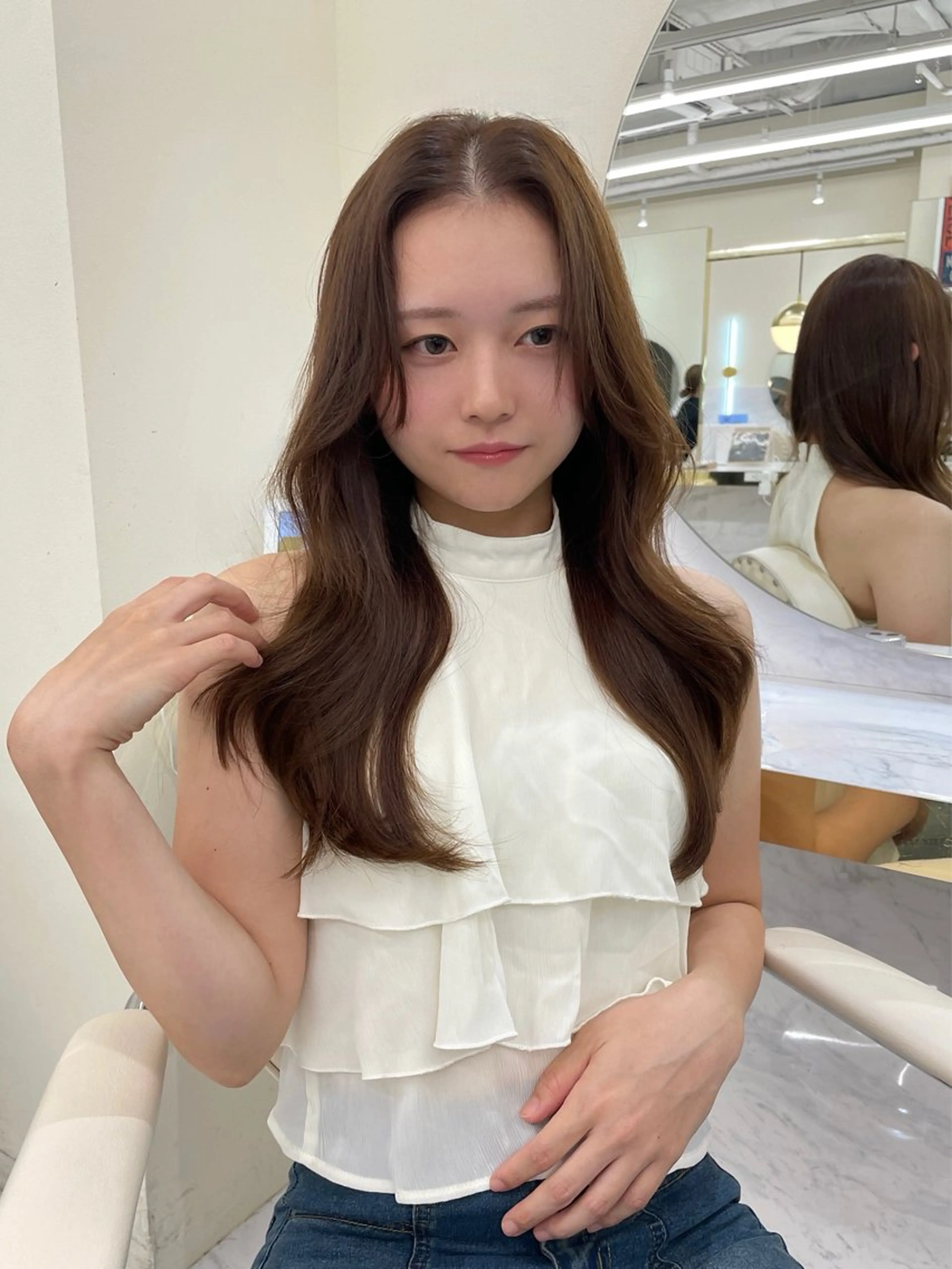 ロング カラー ヘアアレンジ アッシュ ベージュカラー ブリーチ ブラウンカラー ダブルカラー カット ヘアカラー トリートメント maoブリーチ無し 似合わせカラーのヘアスタイル