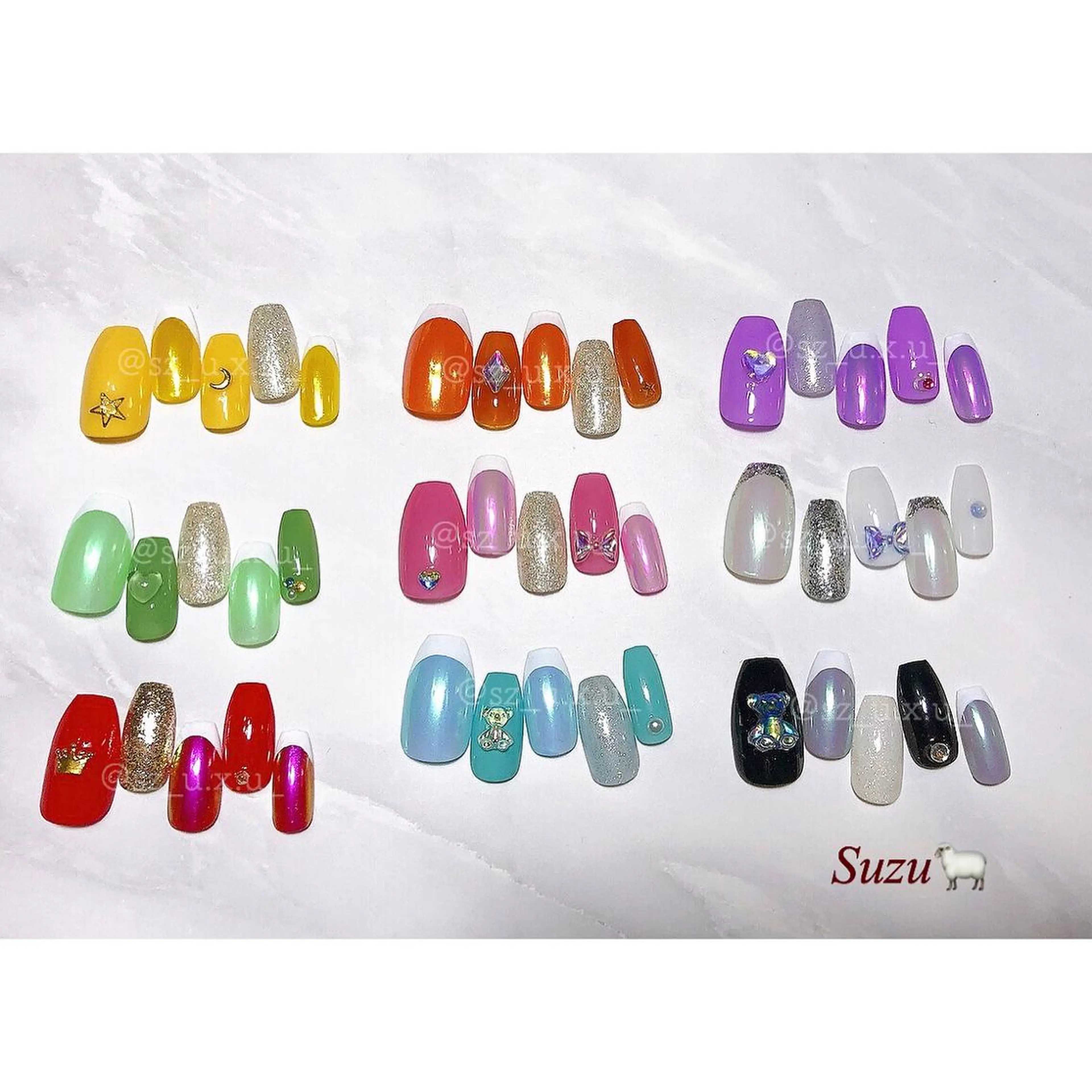 ネイル ブルー グリーン オレンジ ピンク 赤色 Fairynails所属・Fairynails Suzuのネイルデザイン