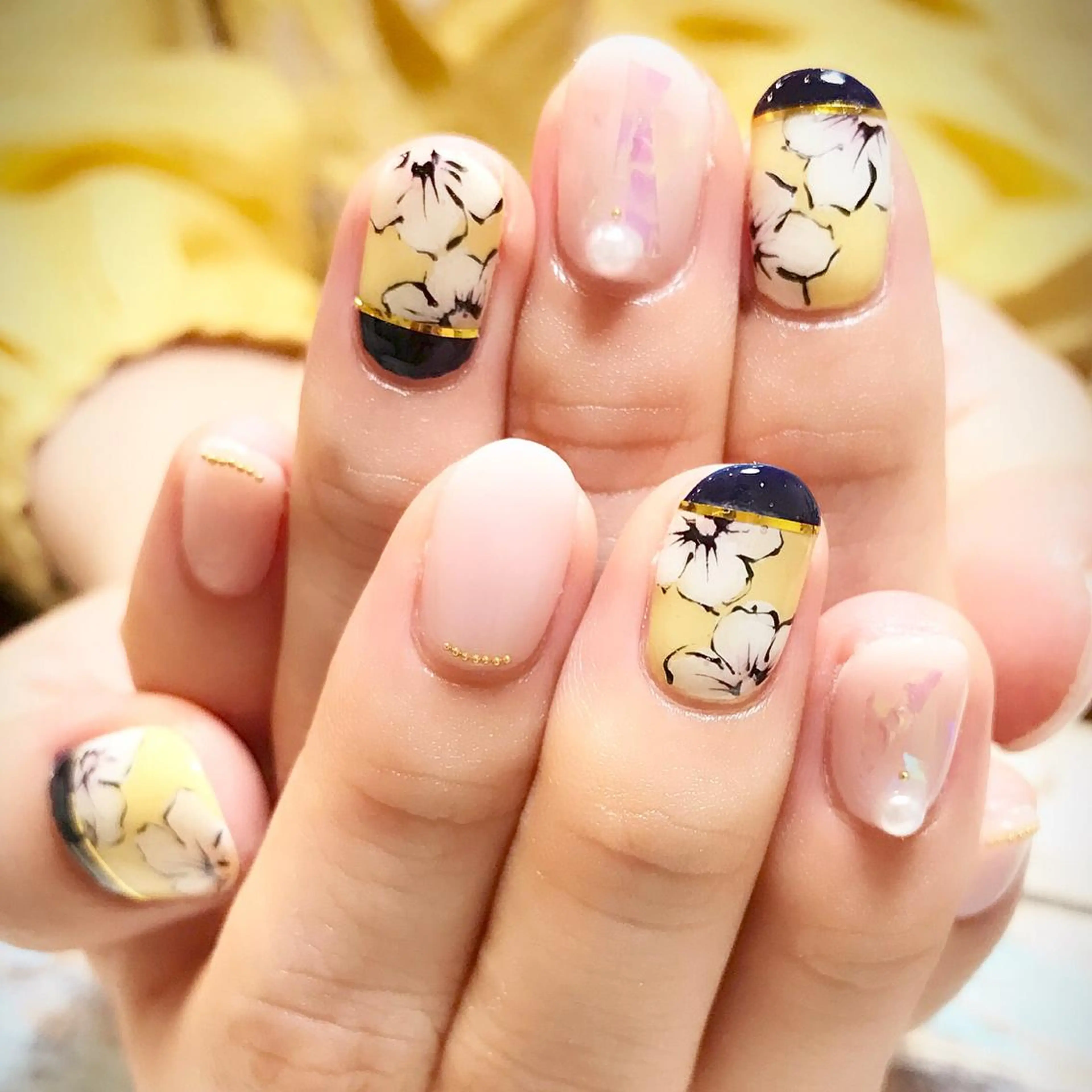 ネイル ネイビー 黄色 jdn kayokoのネイルデザイン