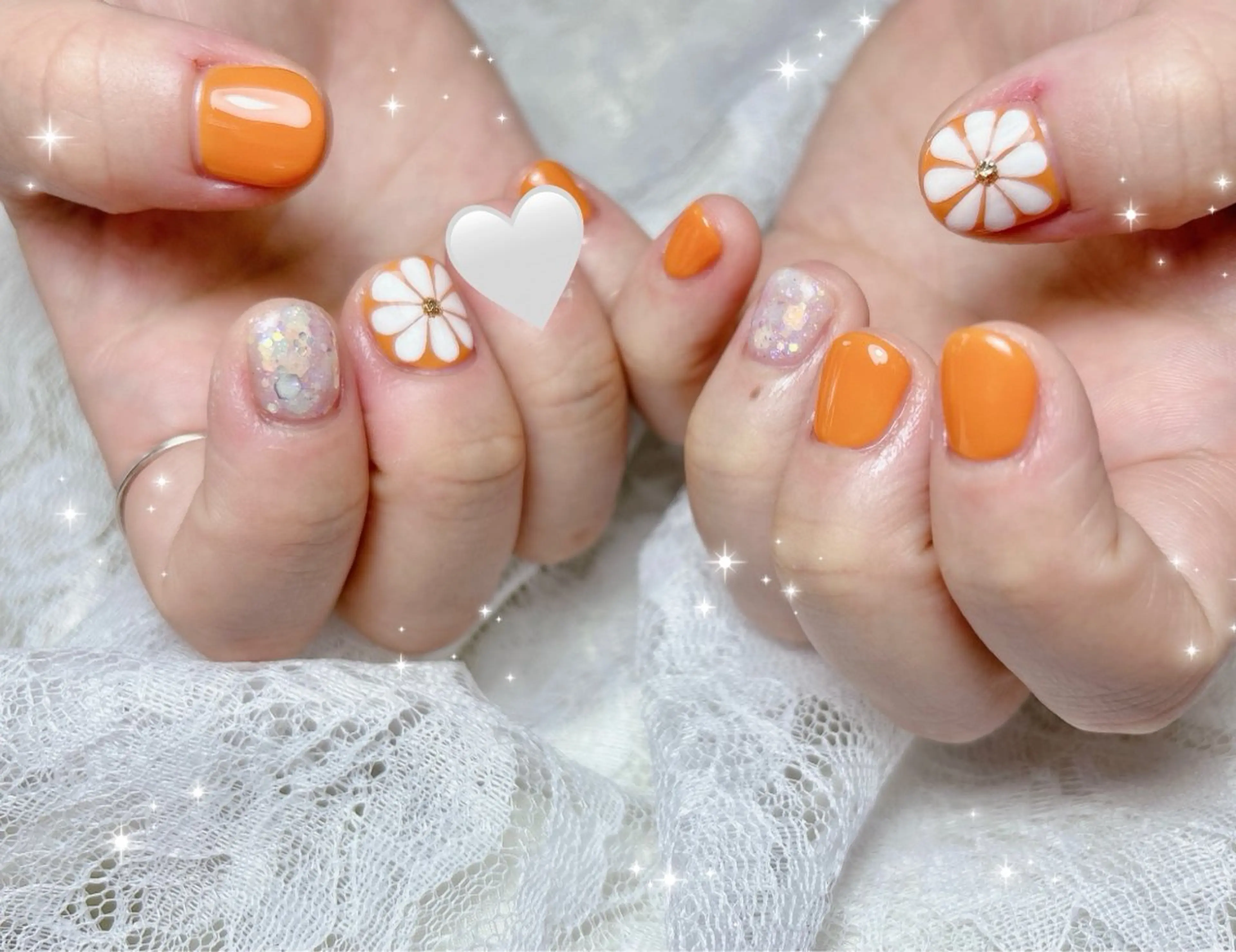 ネイル アートネイル オレンジ ハンドネイル FLARE NAIL フレアネイルのネイルデザイン