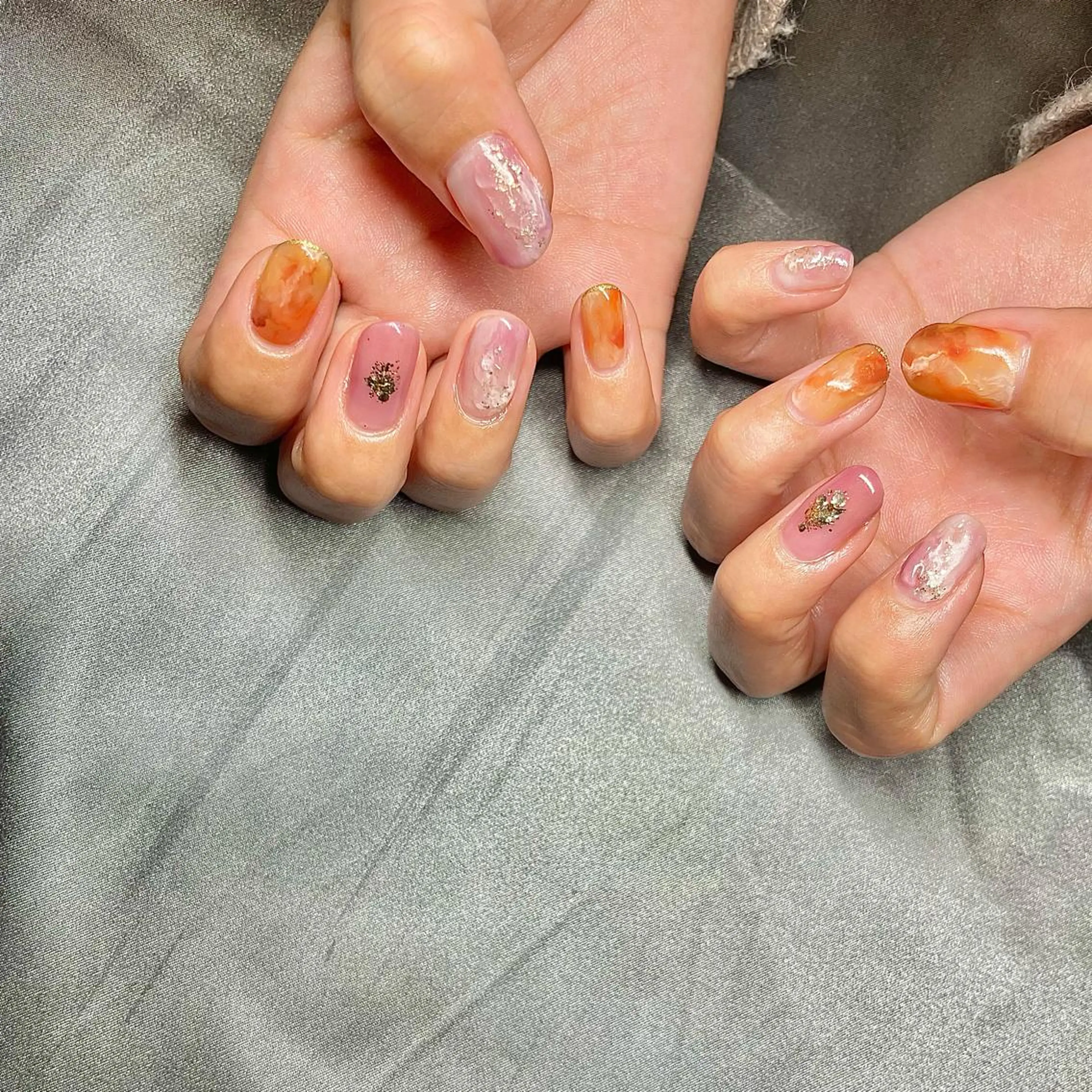 ミディアム カラー パーマ ヘアアレンジ メンズ キッズ ネイル マツエク・マツパ アイブロウ オレンジ ピンクカラー カラーマツエク オレンジ ピンク nail&eye Aoのマツエク・マツパデザイン