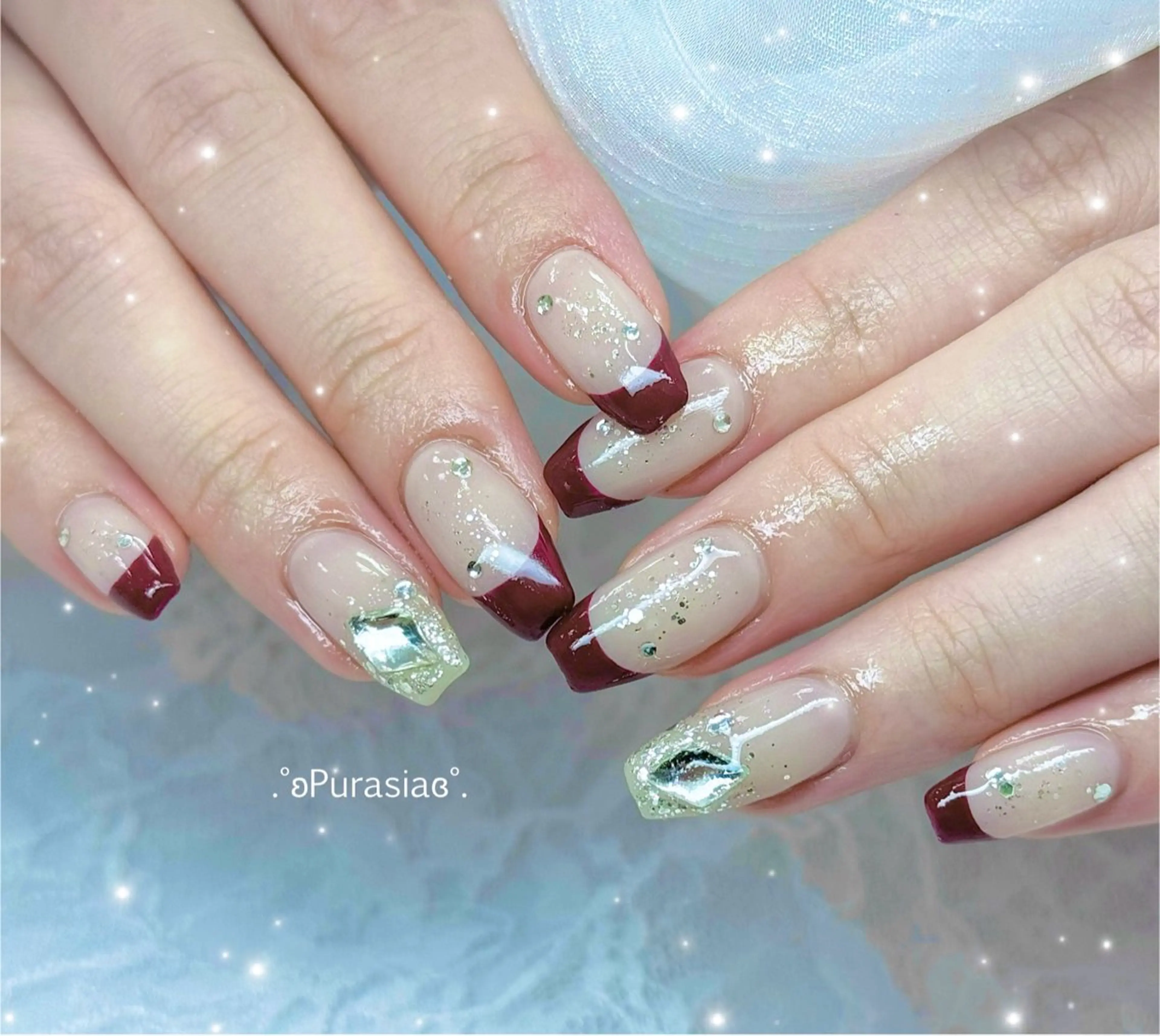 ネイル 長さ出し フレンチネイル 韓国ネイル ワンホンネイル ハンドネイル Purasia高橋✧ マグ/ワンホン/地雷のネイルデザイン