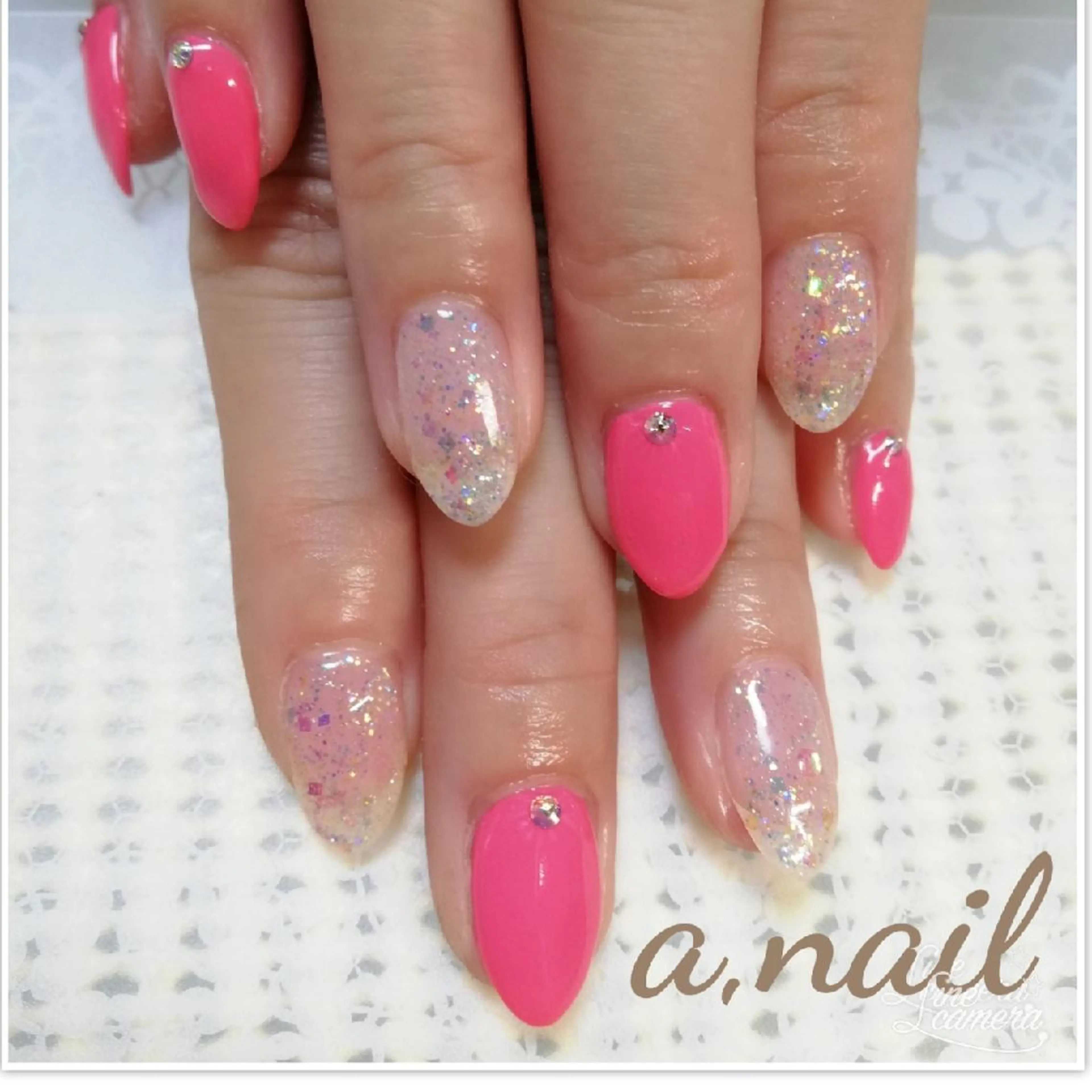 ネイル オーロラネイル ピンク ネイルサロン エーネイルのネイルデザイン