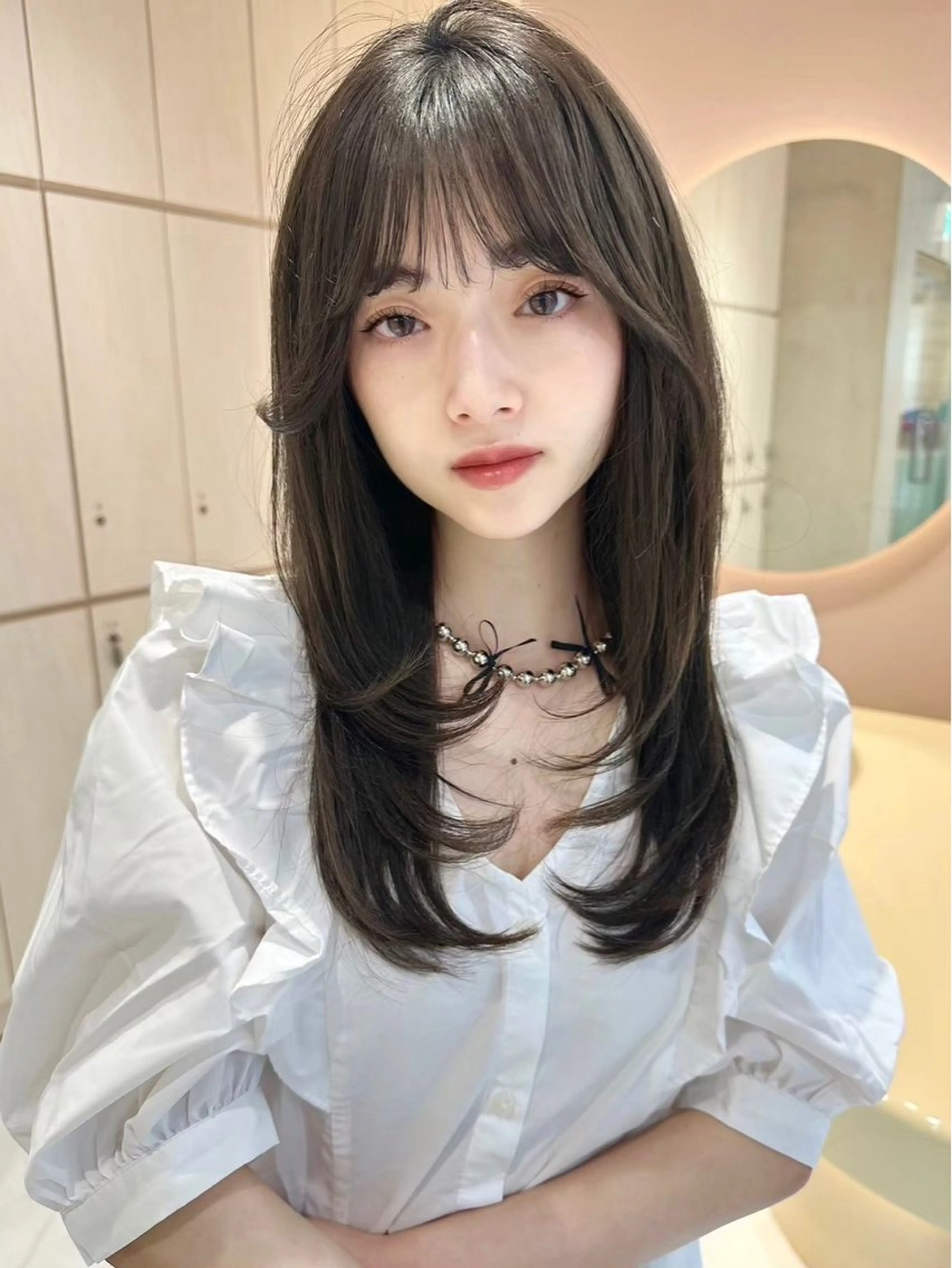 セミロング カラー レイヤー/暖色カラー /パーマ/落合 歩夢のヘアスタイル