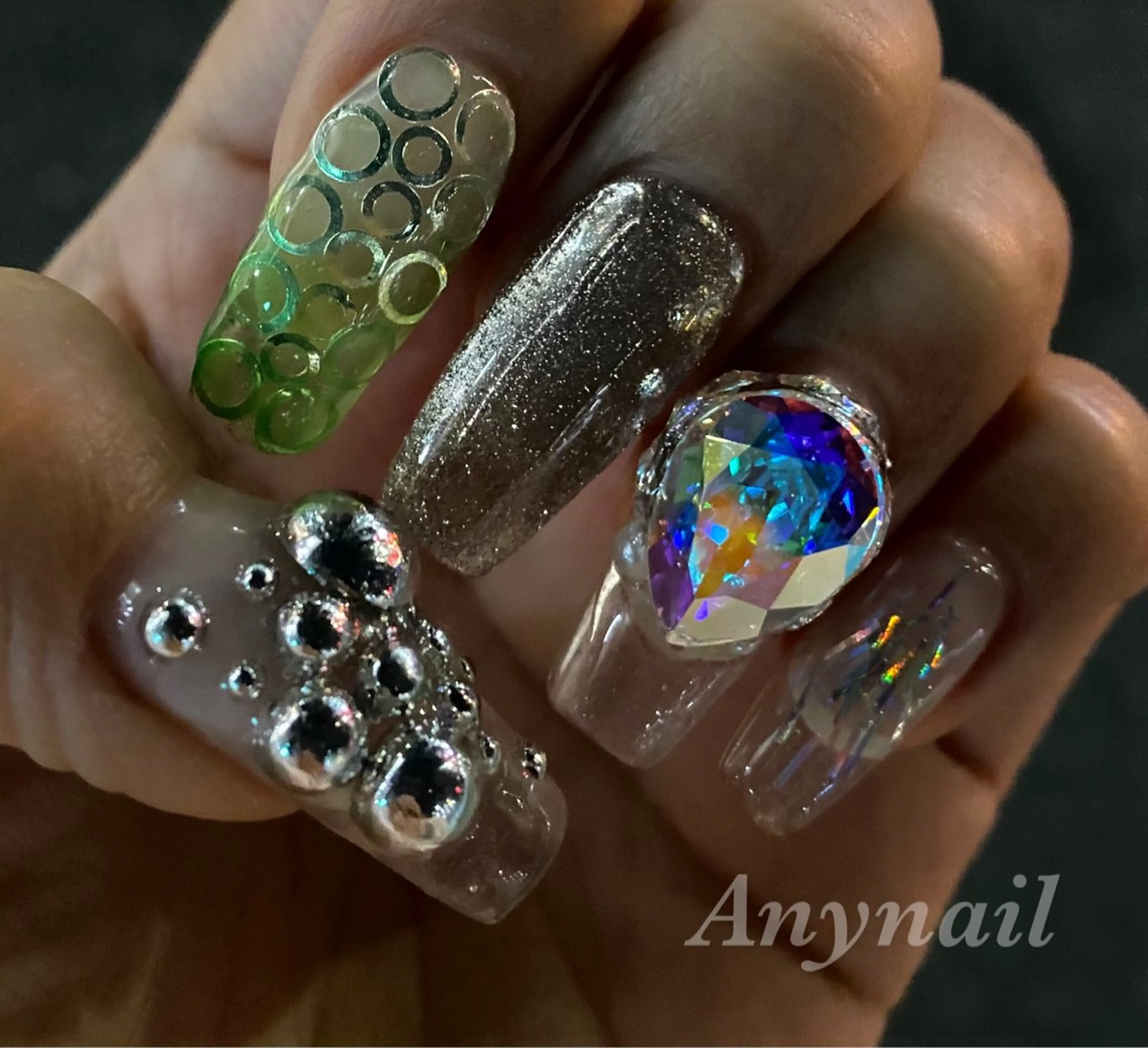 ネイル ブルー クリアネイル スカルプネイル シルバー 岩澤 恵子のネイルデザイン