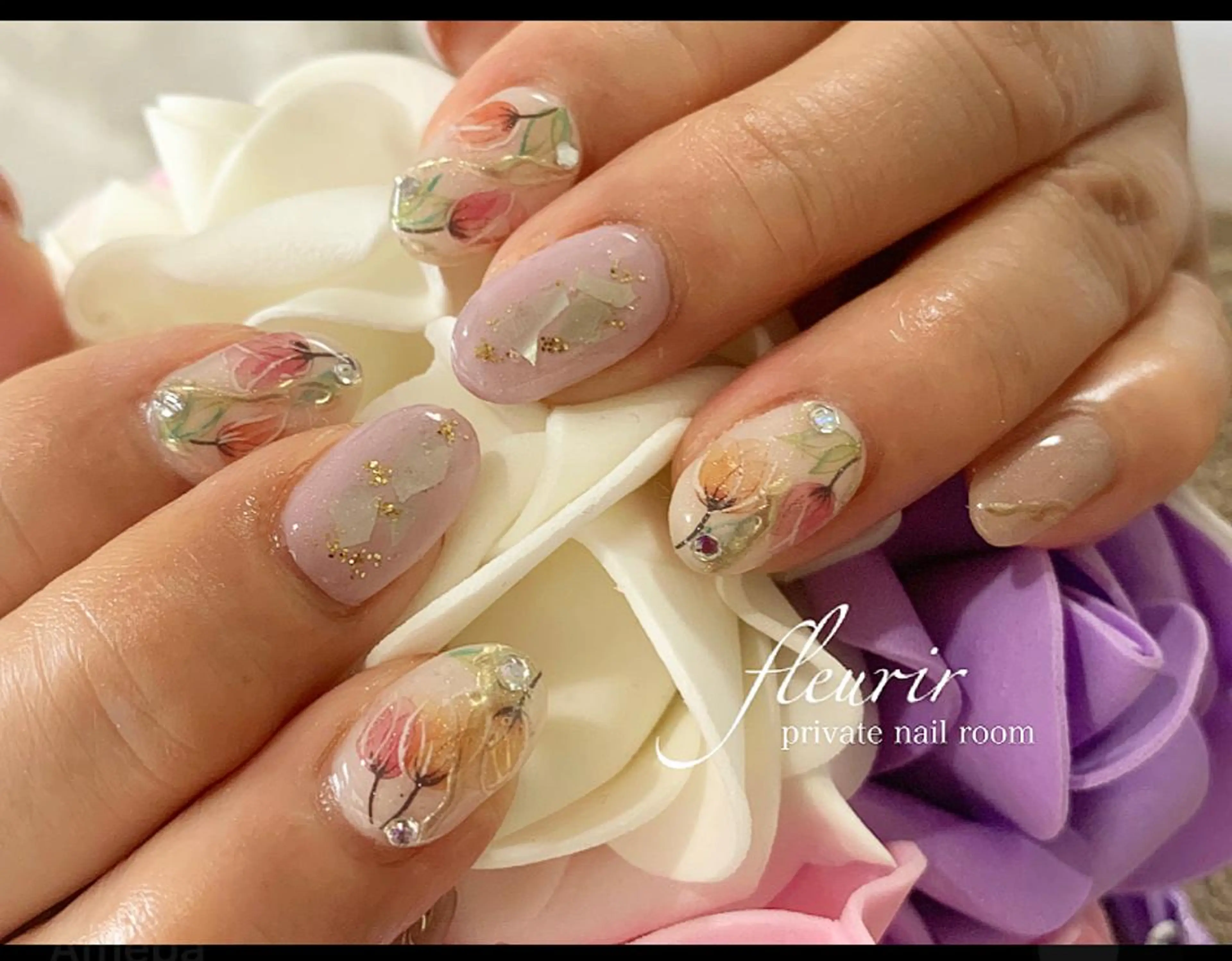 ネイル フラワーネイル ガーリー フルリール 【プライベートサロンのネイルデザイン