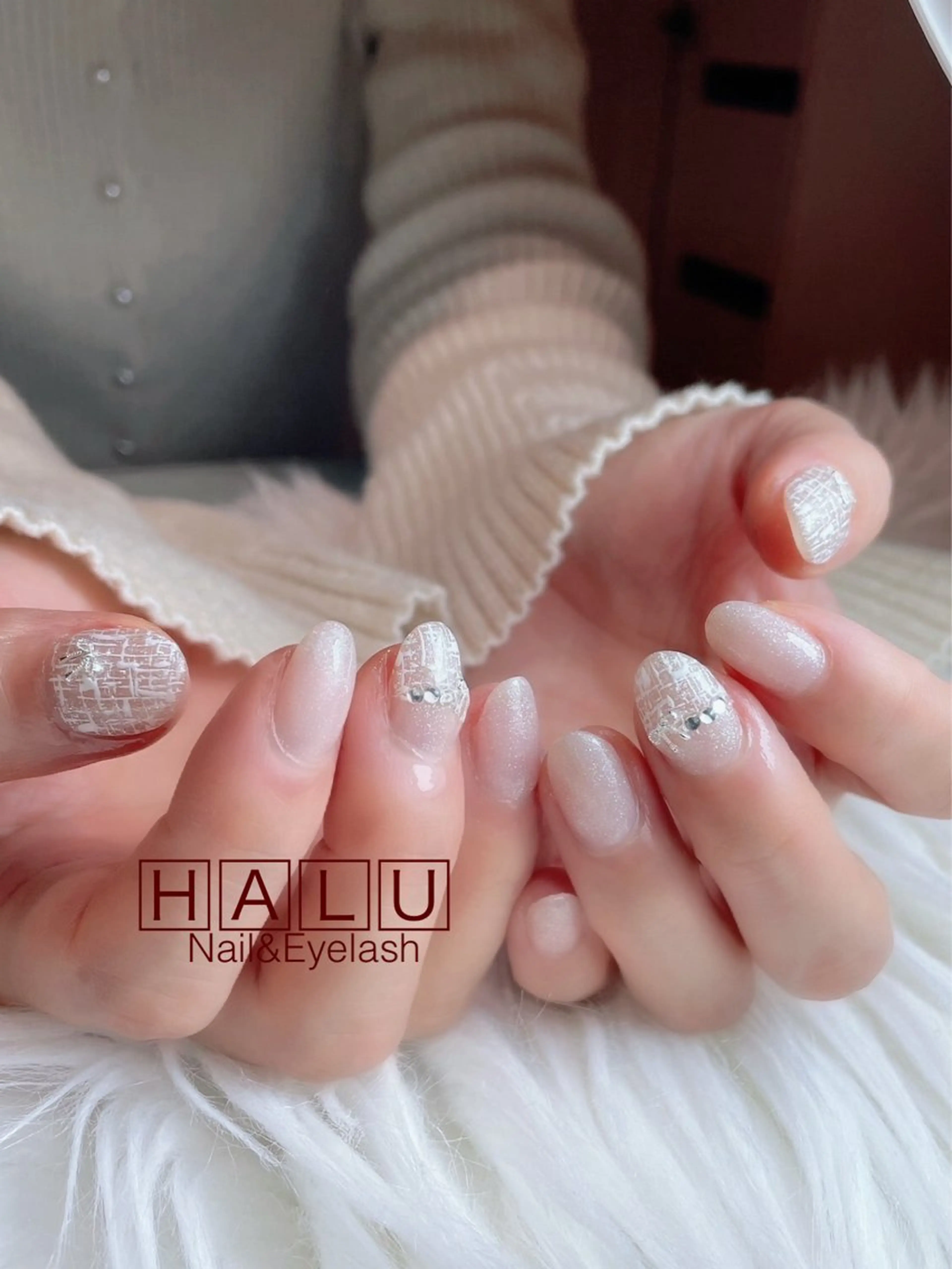 ネイル リボン ツイードネイル HALU ハルのネイルデザイン