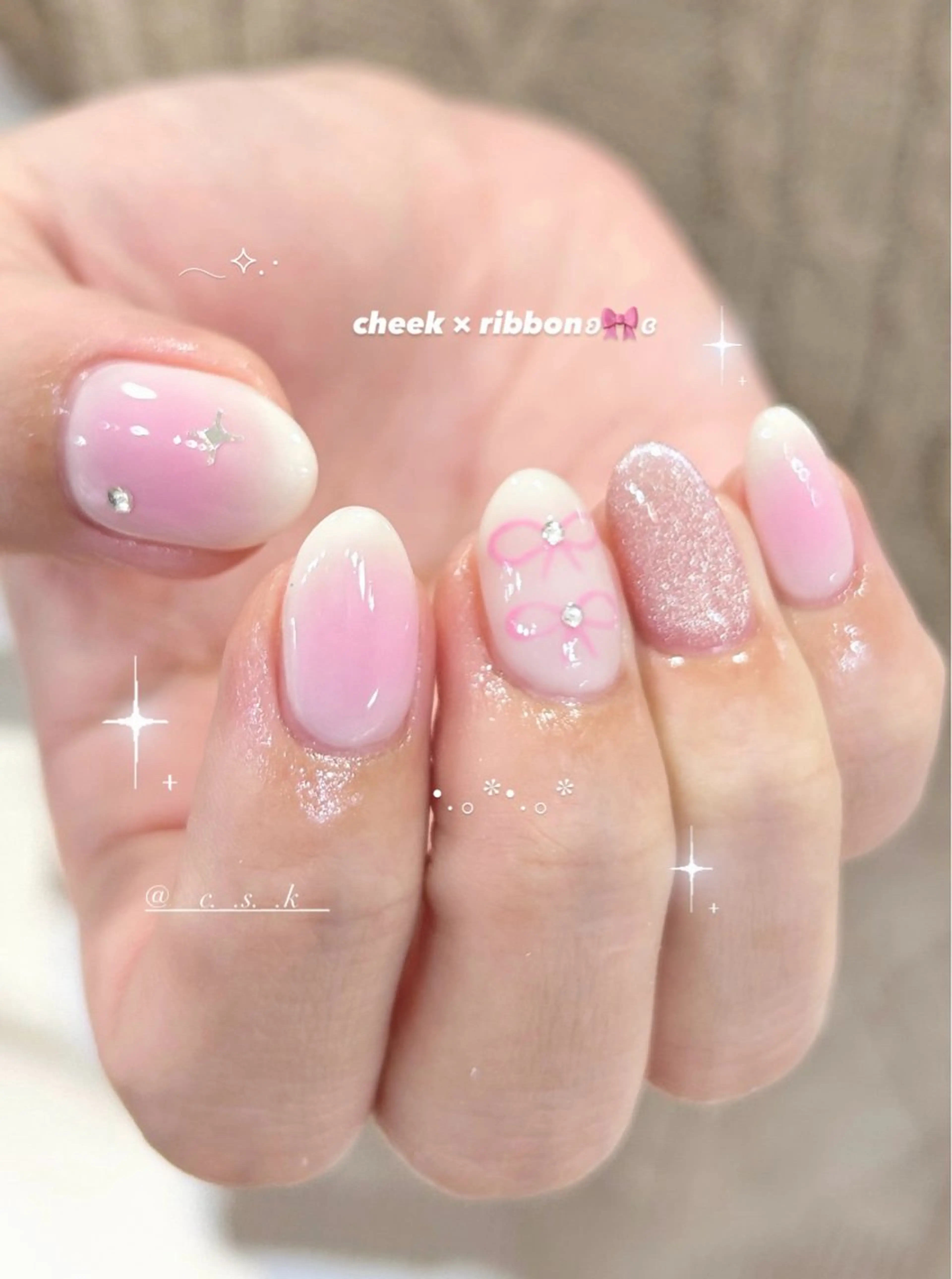 ネイル クリアネイル ピンク ハンドネイル 🎀チーク/ちゅるん 🫧chisa🎀のネイルデザイン