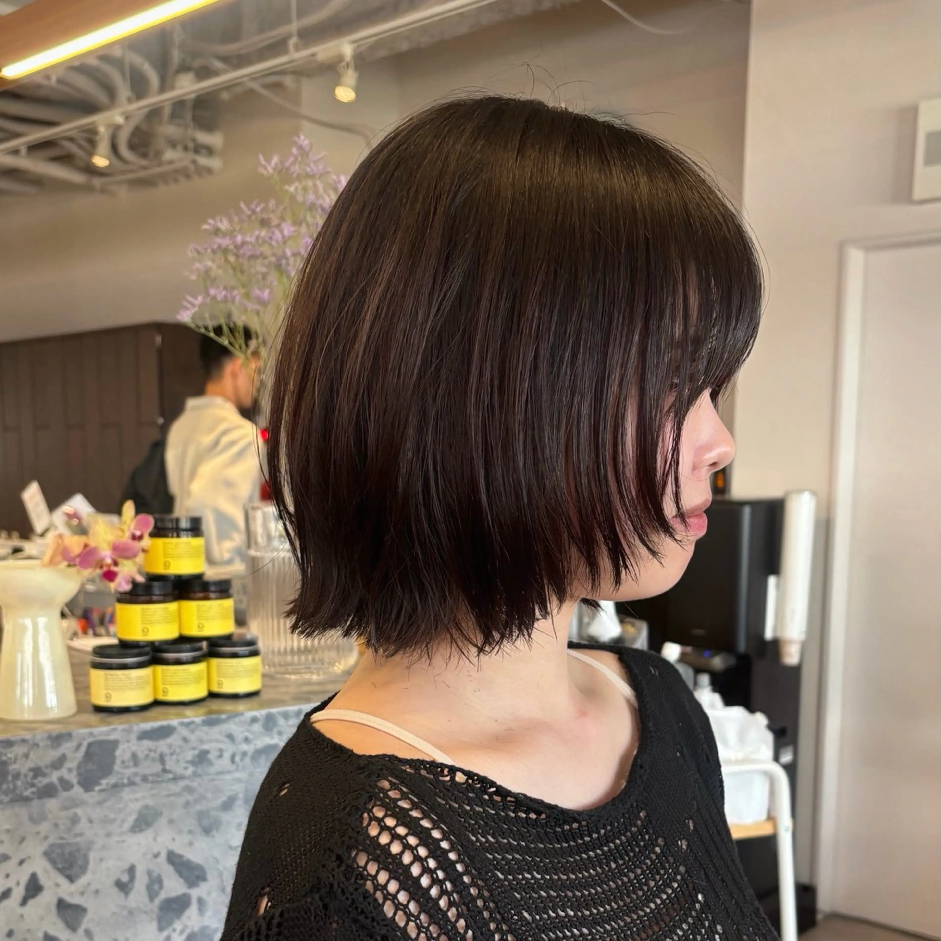 ミディアム ボブ 顔まわりレイヤー レイヤーカット ショートカットモデル /天王寺/ホノカのヘアスタイル
