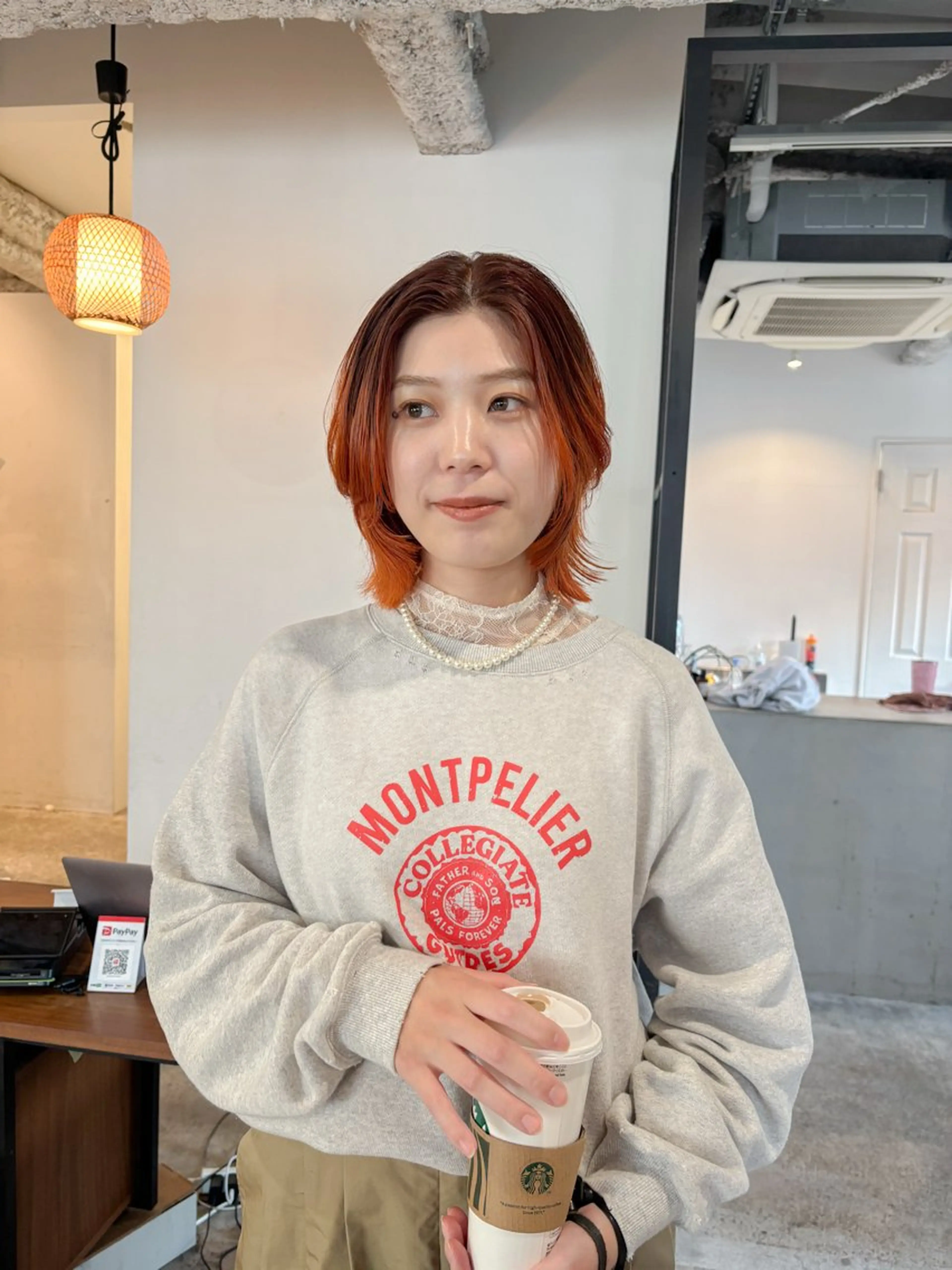 ミディアム カラー オレンジ レイヤーカット ウルフカット ウルフレイヤー カット ヘアカラー Takuma Suzuki中目黒のヘアスタイル