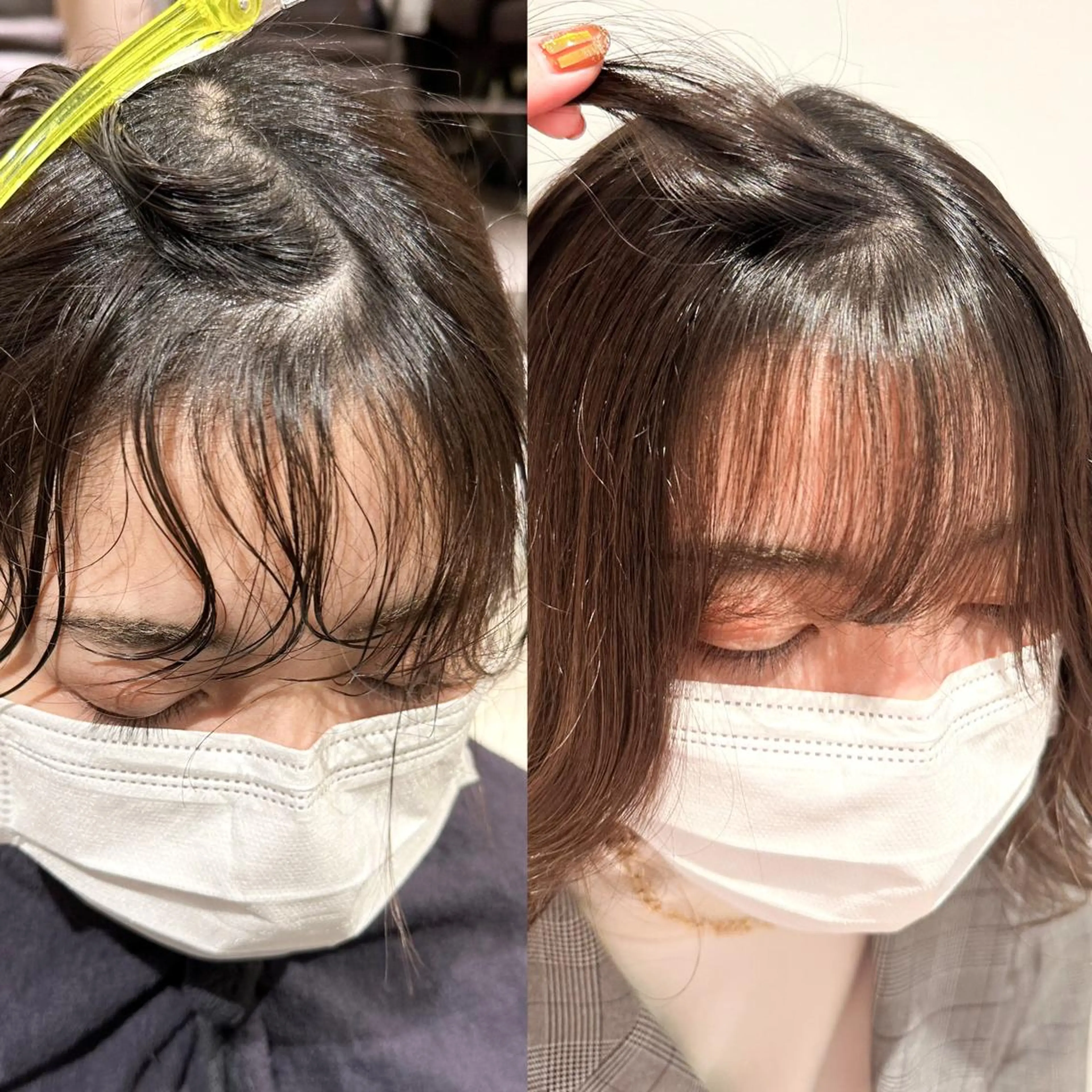 ミディアム カラー パーマ 縮毛矯正 ストレートパーマ 🤎ono/ 切りっぱなしボブ🤎のヘアスタイル