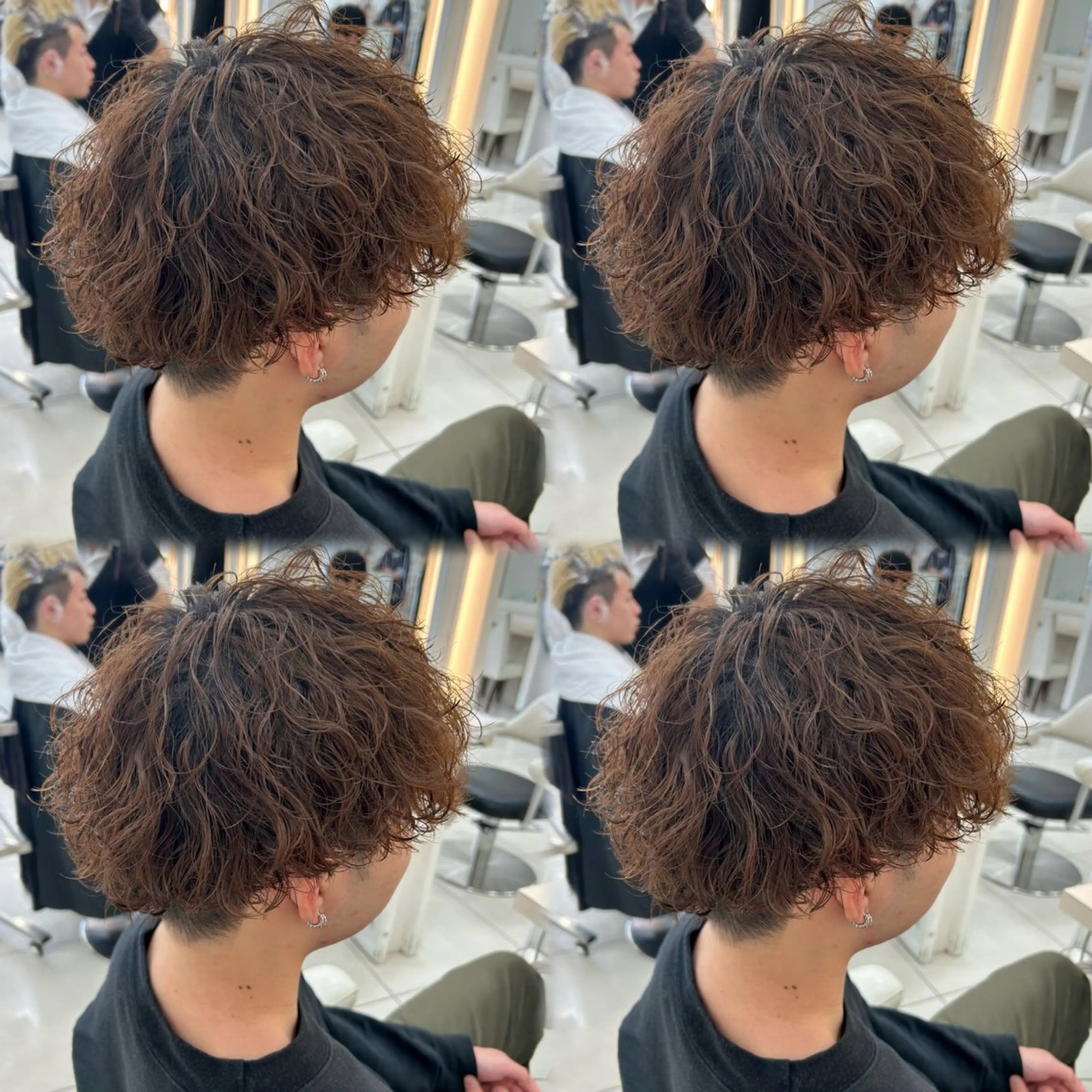 ミディアム カラー パーマ メンズ ミディアムパーマ センターパート フェードカット フェザーパーマ カルマパーマ カット パーマ トリートメント 髪質改善/艶カラー/ メンズパーマ/鈴木のヘアスタイル