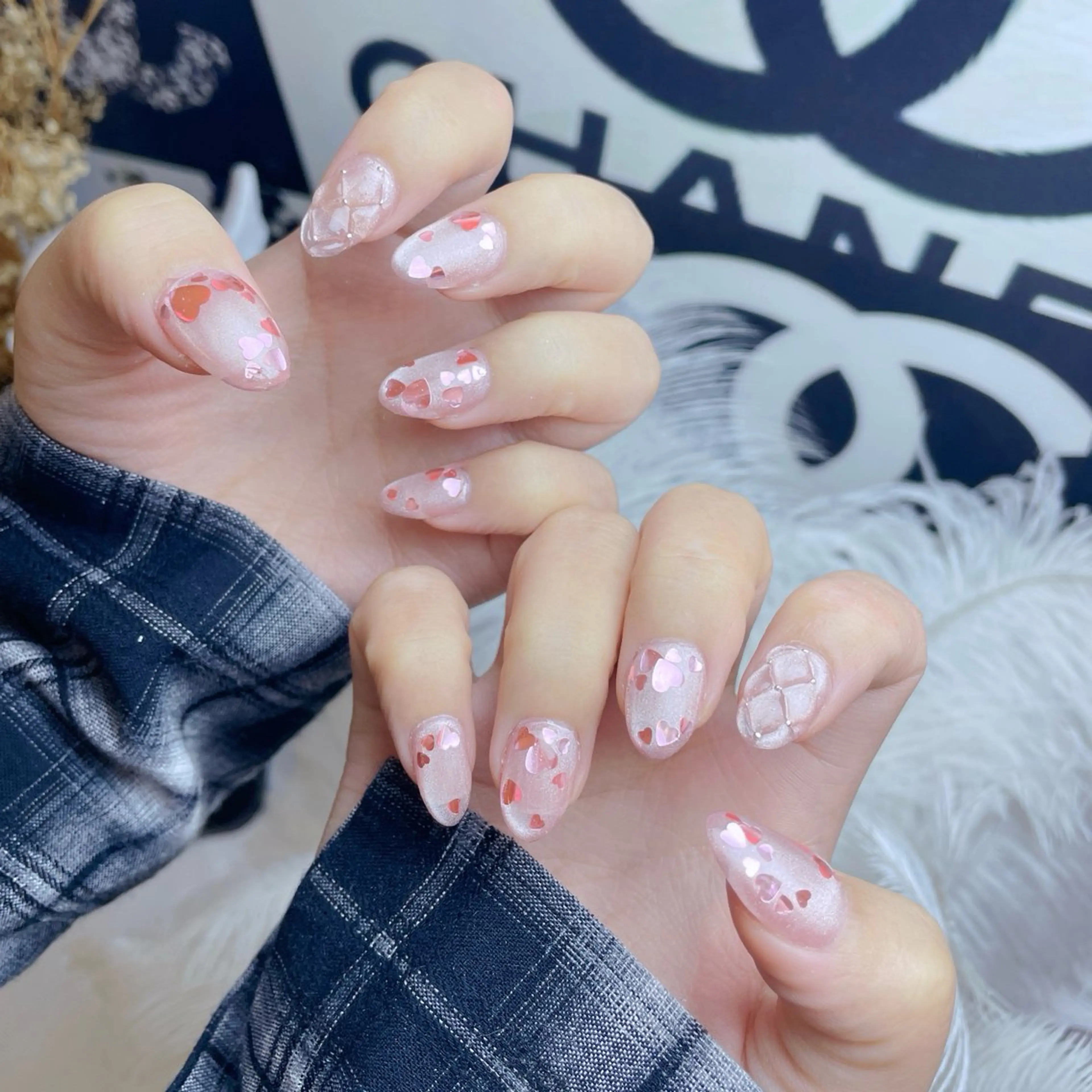 ネイル チークネイル クリアネイル ガーリー グラデーション ハート ハンドネイル NailPrincess所属・princess スカルプ専門店のネイルデザイン