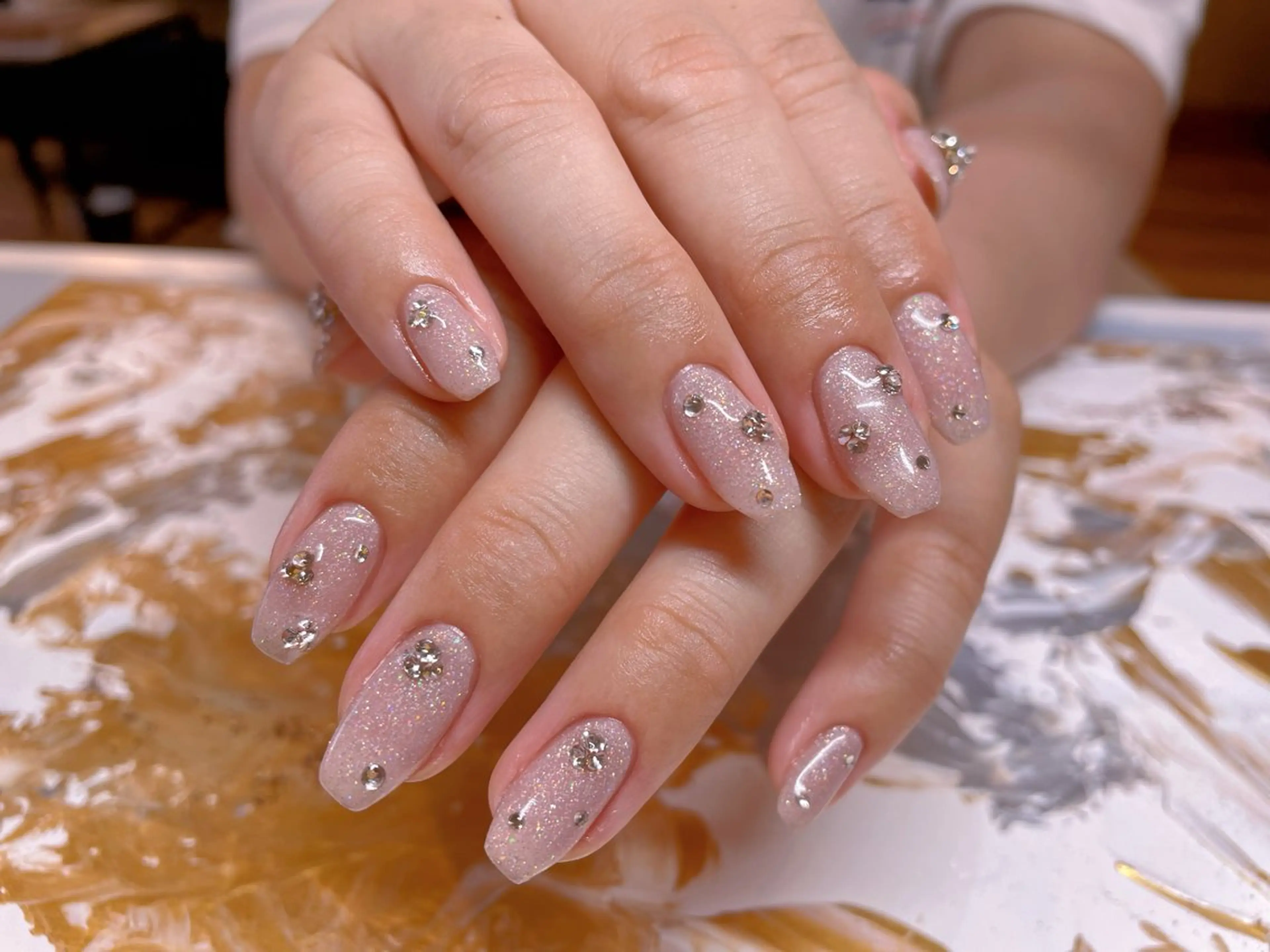 ネイル ラメ(グリッター) ピンク ストーンネイル ハンドネイル ネイリスト ❄️ユキ❄️のネイルデザイン