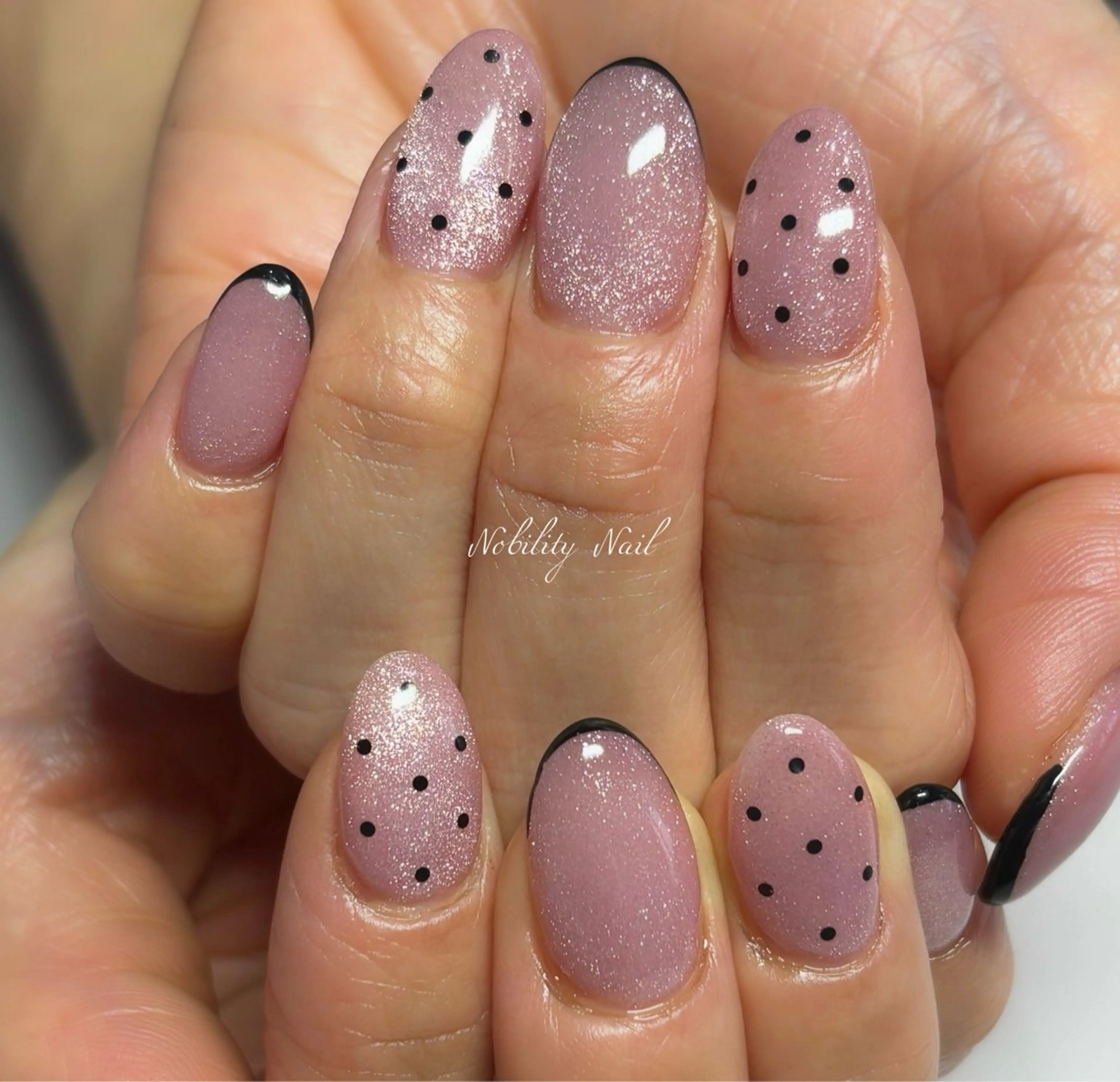 ネイル ドット フレンチネイル マグネットネイル ピンク ネイルサロンNobilityNail所属・風口 麻由子のネイルデザイン